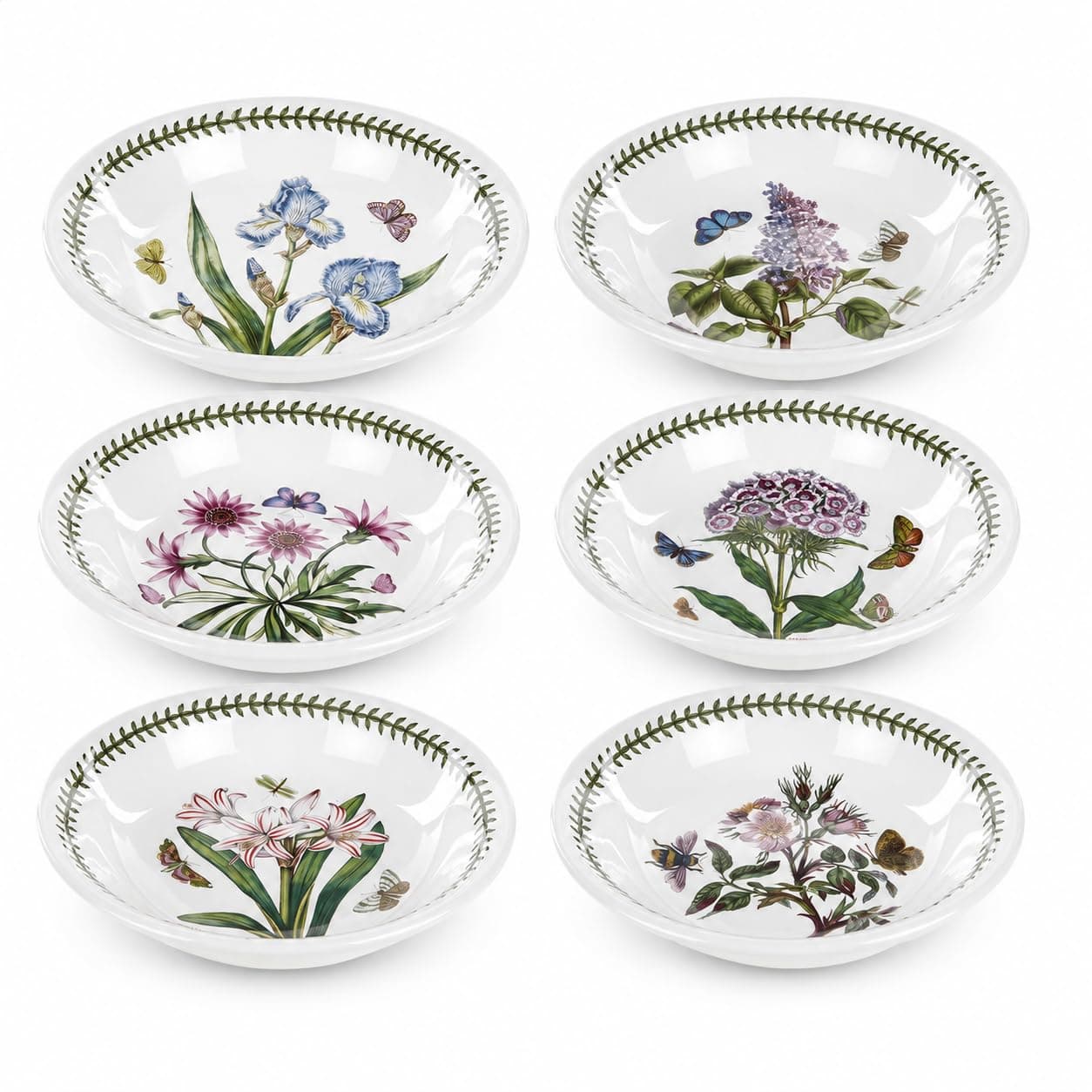 Portmeirion Botanic Garden 8.5 Inch Serving Bowl - Set of 6 | Assorted Motifs | Made from Fine Earthenware | Dishwasher, Microwave, Freezer, and Oven Safe | Made in England