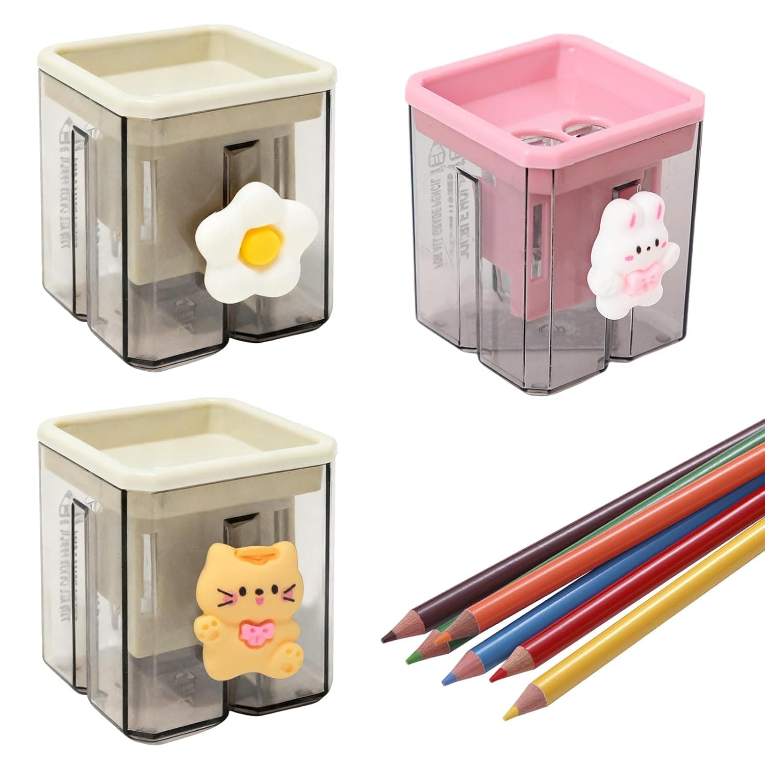 3PCS Portable Cute Cartoon Pencil Sharpener Set Dual-Hole Manual Pencil Sharpeners for School & Office Supplies
