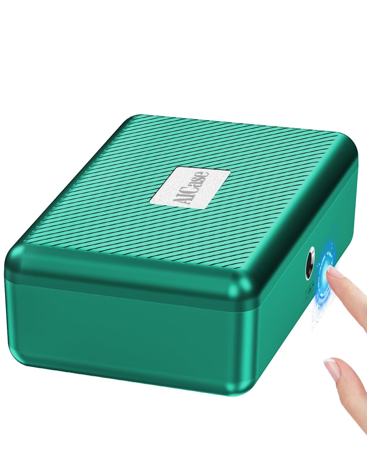 AICase Biometric Fingerprint Storage Box - Portable Cash Jewelry Lock Box - Rechargeable Lock for Car, Home, Office, Travel-Green
