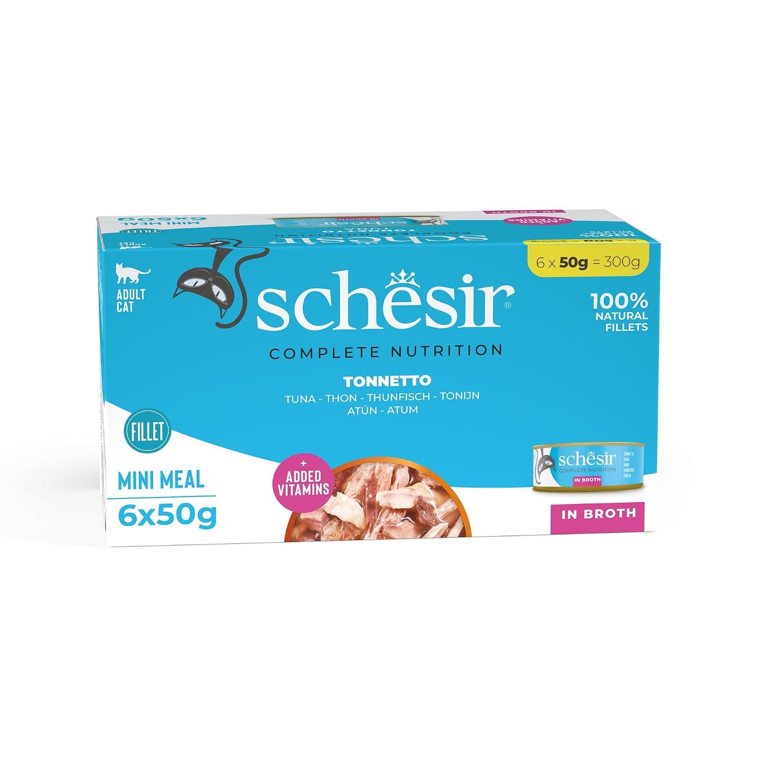 Schesir Cat Natural Tuna, Wet Cat Food in Own Juice, 8 x 6 Cans x 50 g