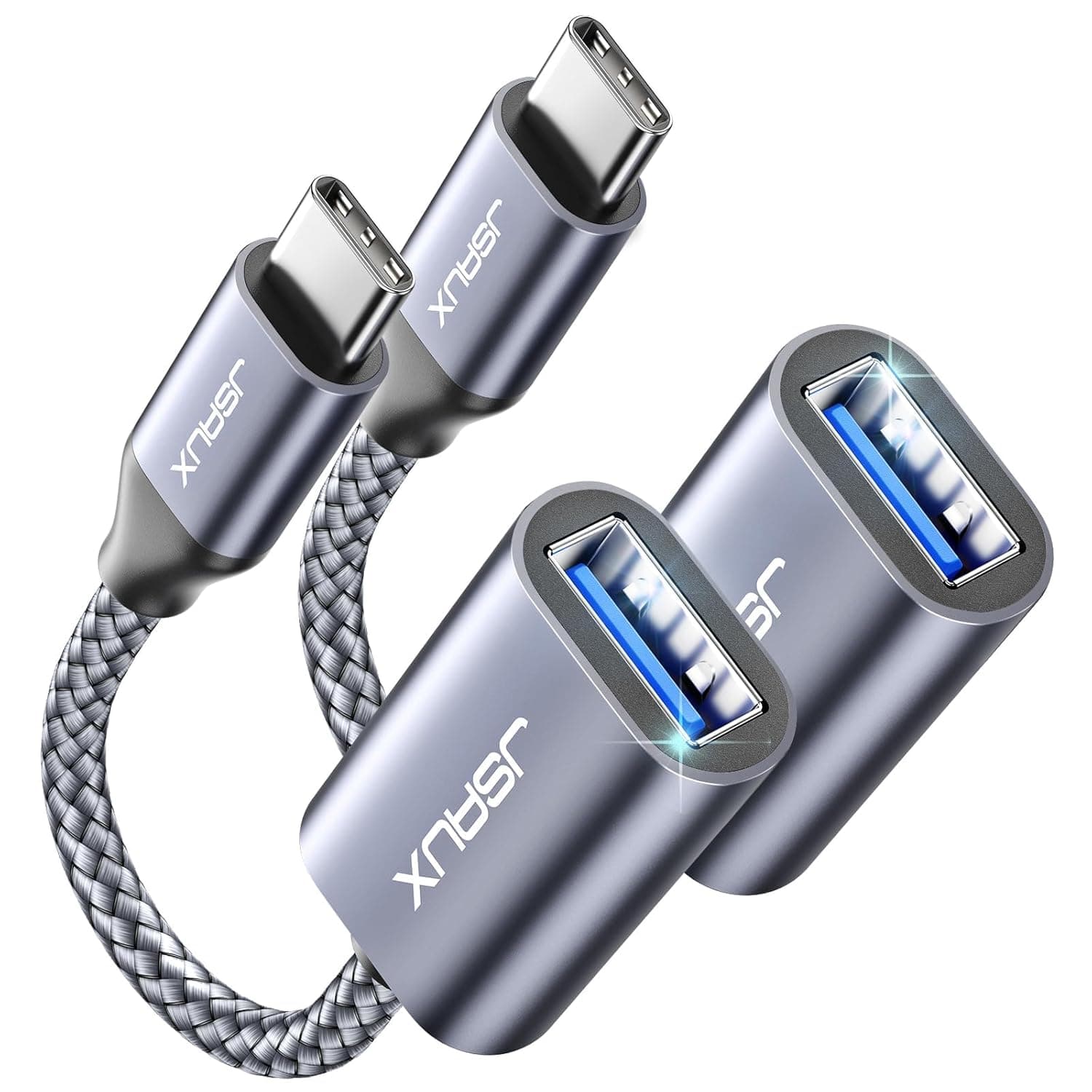 JSAUX USB C to USB 3.0 Adapter [2 Pack], Type C Male to Female OTG Cable for Thunderbolt3 Compatible With MacBook Pro/Air, iPhone 17 Pro Max/iPhone Air/16e/16/15 Series, Samsung Galaxy S24/S23