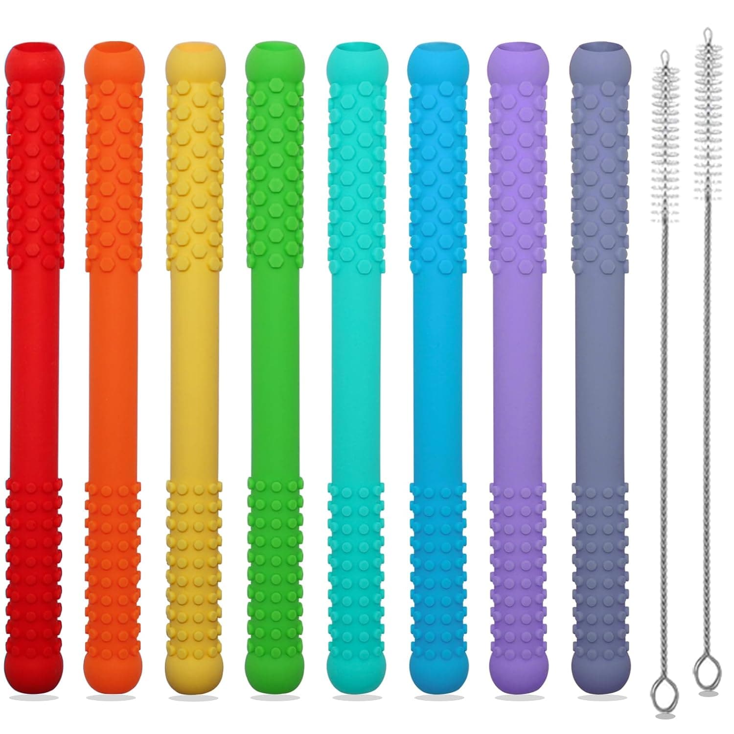 Hoaisun Teething Straws Sticks for Babies 3-6, 6-12, 12-18 Months, Rainbow Silicone Teethers, 8 Pack, Autism Chew Toys for Sensory Kids, Teething Relief