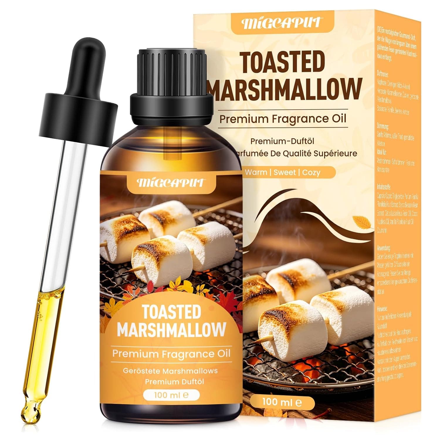 MIGCAPUT Premium Roasted Marshmallow Fragrance Oil, 100ML Essential Oil Aromatherapy for Diffusers, Candles, Soap Making, Sweet & Warm Fragrance for Autumn & Holidays