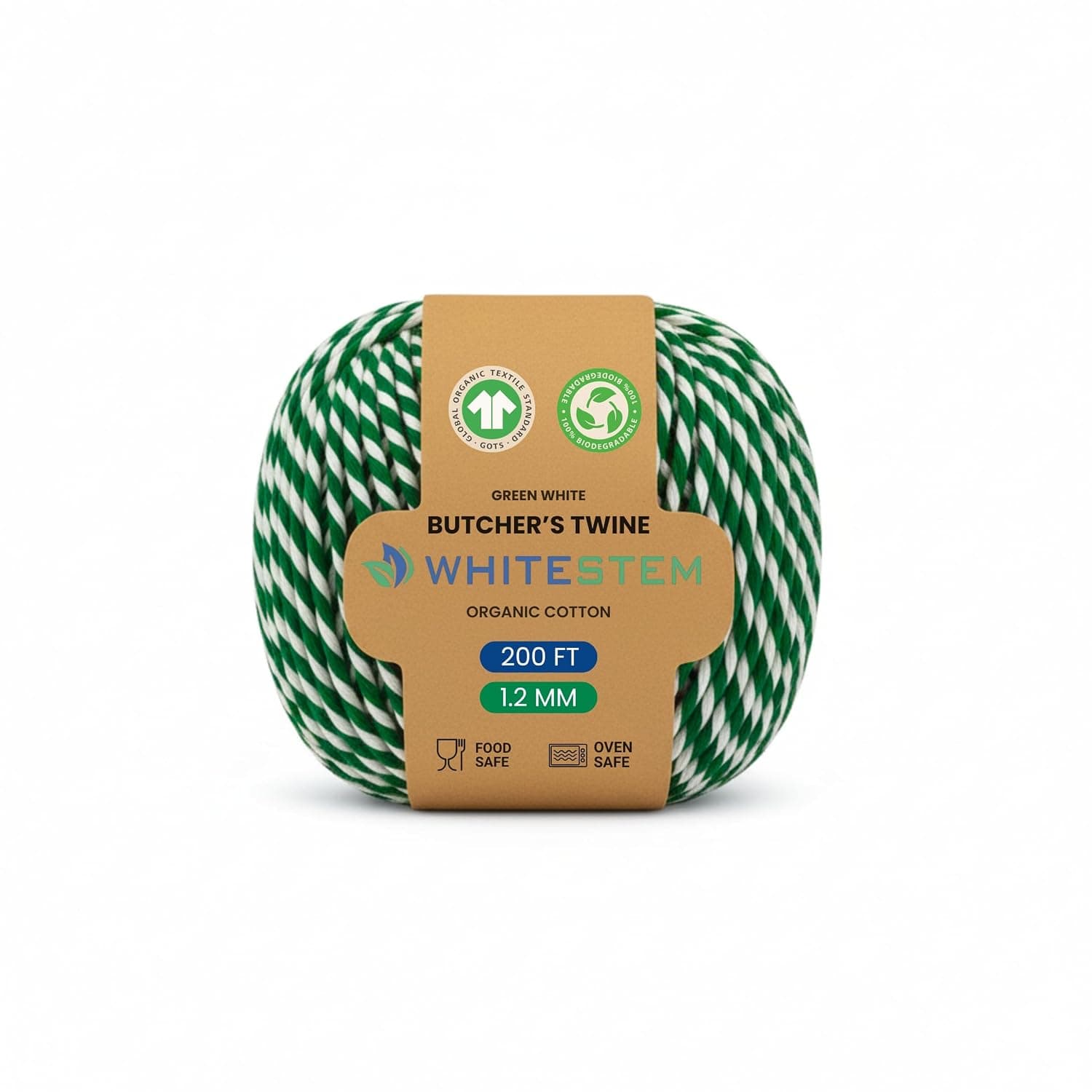 Natural Twine Strong Cotton String for Gift Wrapping, Baking, Crafts, Butchering, Holiday Décor, DIY Projects, Packaging & Pastry Boxes (Green & White - 200 FT - Pack of 1)