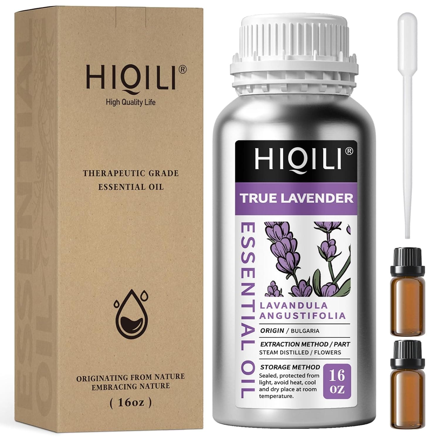HIQILI 16 Ounces Lavender Essential Oil Pure, 100% Natural for Aromatherapy Diffuser, Skin Care, Hair, includes Premium Glass Dropper-16 Fl Oz