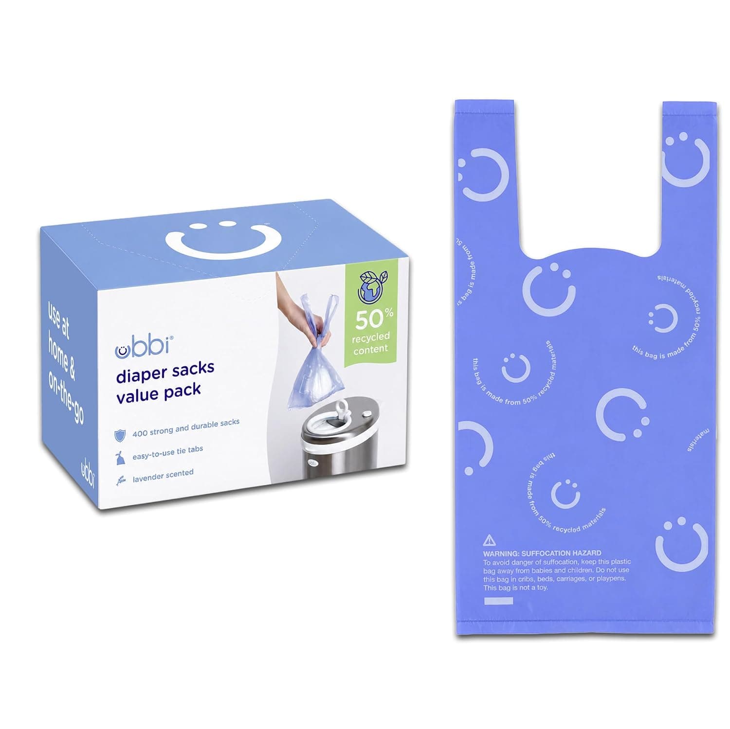 Ubbi Disposable Diaper Sacks, Lavender Scented, Easy-To-Tie Tabs, Diaper Disposal or Pet Waste Bags, 400 Count