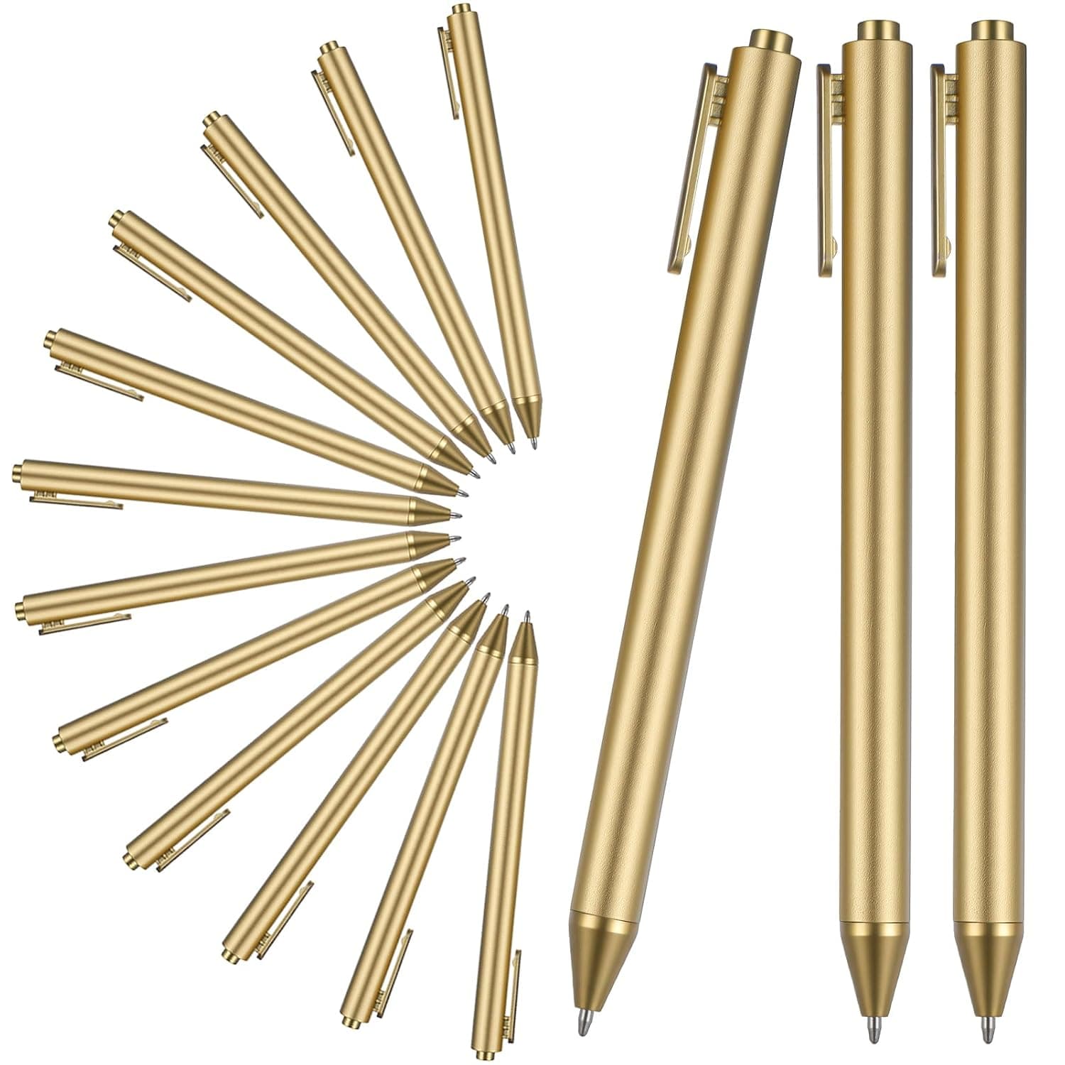 YUXIANLB 15 Pcs Gold Slim Ballpoint Pens, Retractable Mini Pens Bulk Black ink Medium Point(0.5mm) Plastic Writing Tool for Wedding Business School Office Students Teachers