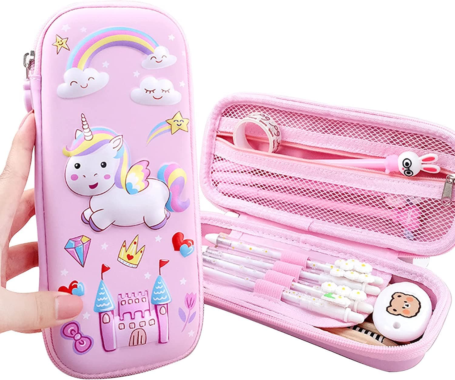 Unicorn Pencil Case For Girls,3D Plastic Pen Box Medium Capacity With Compartment Cute Unicorn Pencil Pouch,kids School Supply Organizer Stationery Bag Gift For Kids