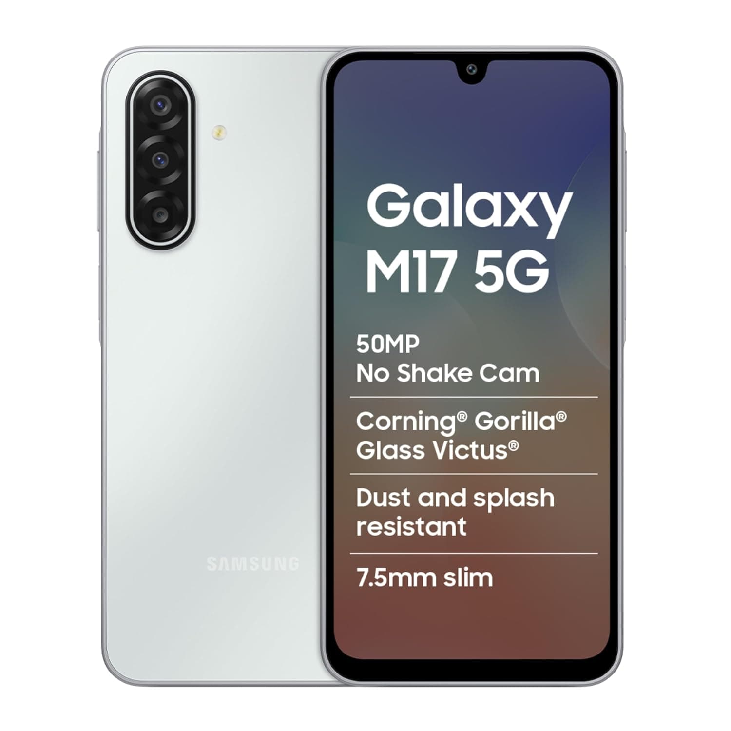 Samsung Galaxy M17 5G (Moonlight Silver, 6GB RAM, 128GB Storage)| Circle to Search| Gemini Live| 50MP OIS Triple Camera| IP54 Rating| Gorilla Glass Victus| AI| 6 Gen of OS Upgrades| Without Charger