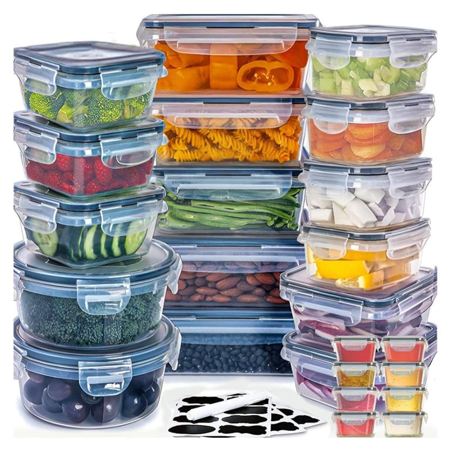 48-Piece Airtight Food Storage Containers Set (24 Containers + 24 Lids) - Stackable, Leakproof & Microwave Safe for Kitchen Organization & Meal Prep