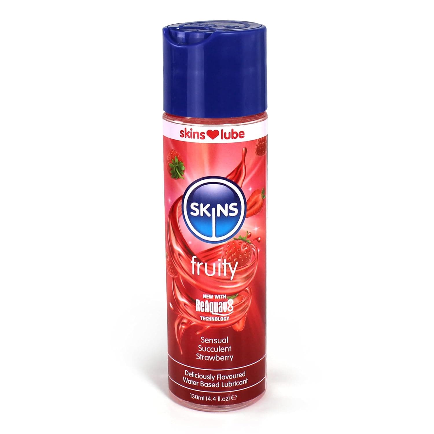 Skins Skins Strawberry Flavoured Water Based Condom Compatible Lubricant with Reaquav8 Technology 4.4 Fl Oz (130ml)