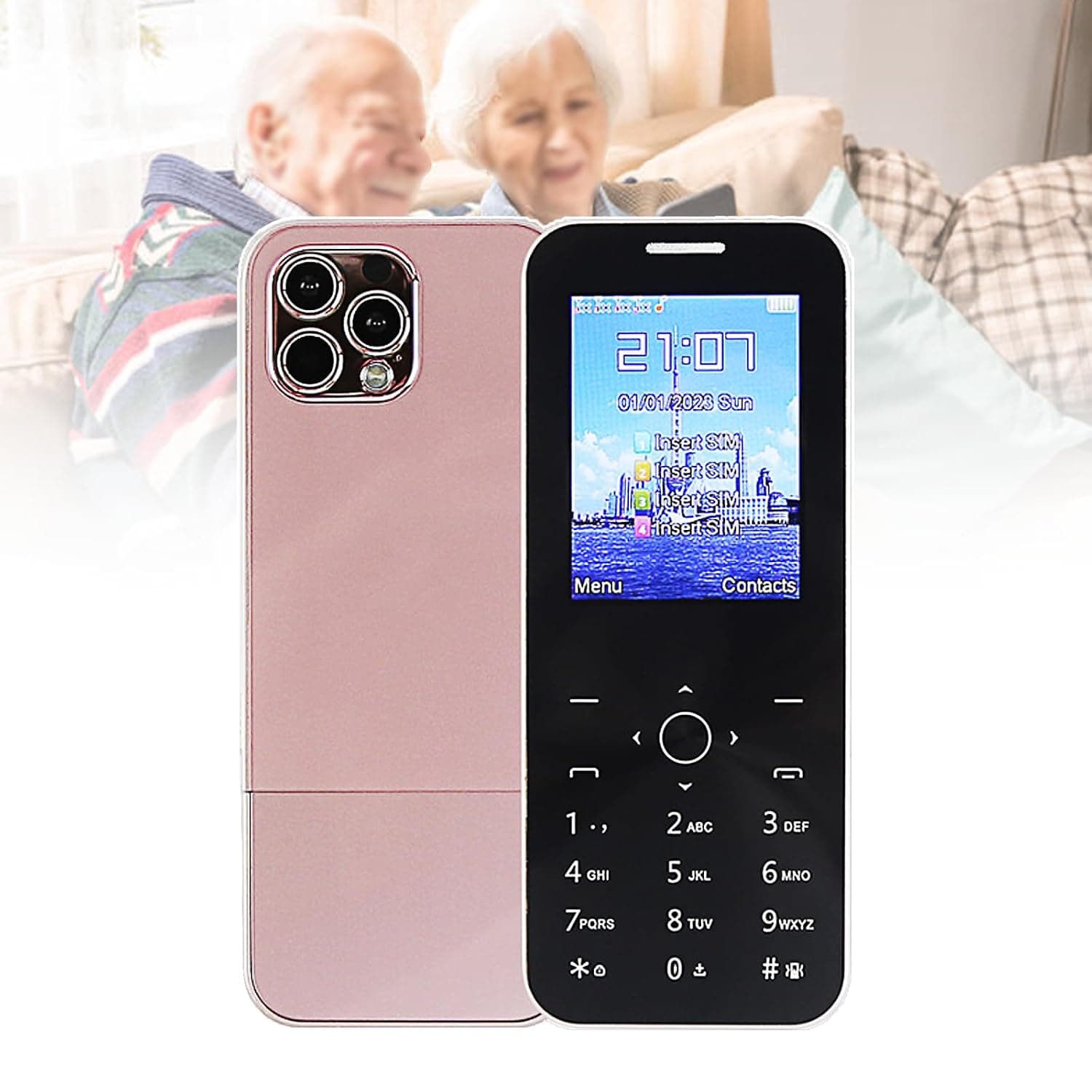 Basic Cell Phone for the Elderly, Unlocked 2G Mobile Phone with Big Buttons, Backup Dumb Phone with GSM Standard, Supports Dual SIM + SD Card,No Internet,Pink