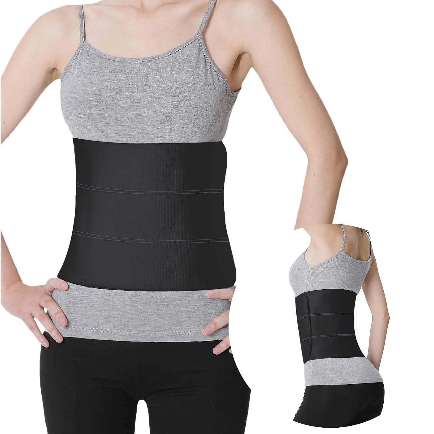 S Abdominal Binder Post Surgery - Elastic Waist Band for Stomach Support & Compression, Bariatric, Tummy Tuck | Latex-free, Breathable Belly Wrap Hernia Belt - (45" - 60") 3 PANEL - 9" BLACK