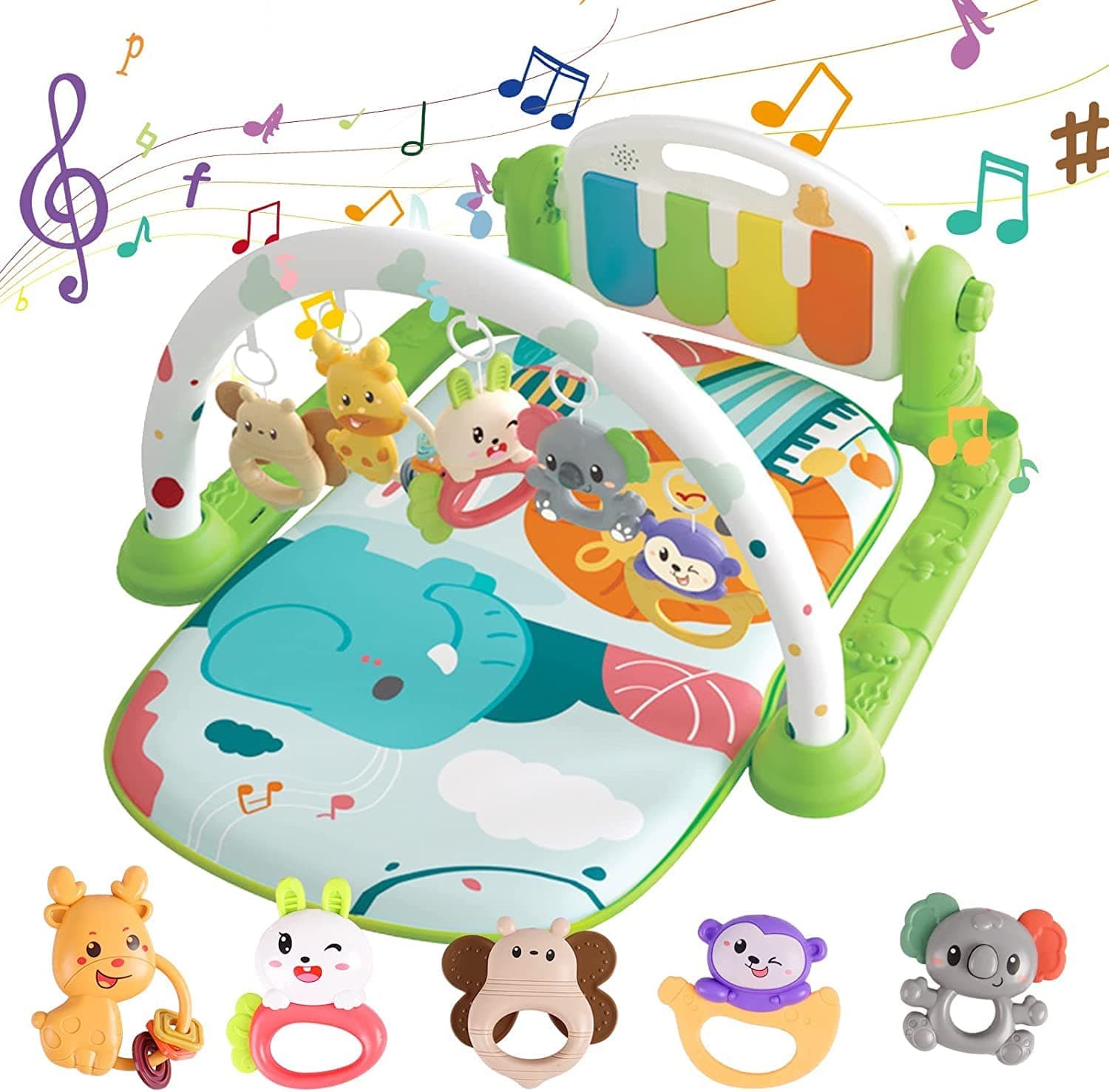 SKY-TOUCH Baby Play Mats for Gyms, Kick and Play Piano Gym Mats, Detachable Tummy Time Mat with Music and Lights, Indoor Musical Electronic Learning Toys, Activity Center for Babies and Toddlers