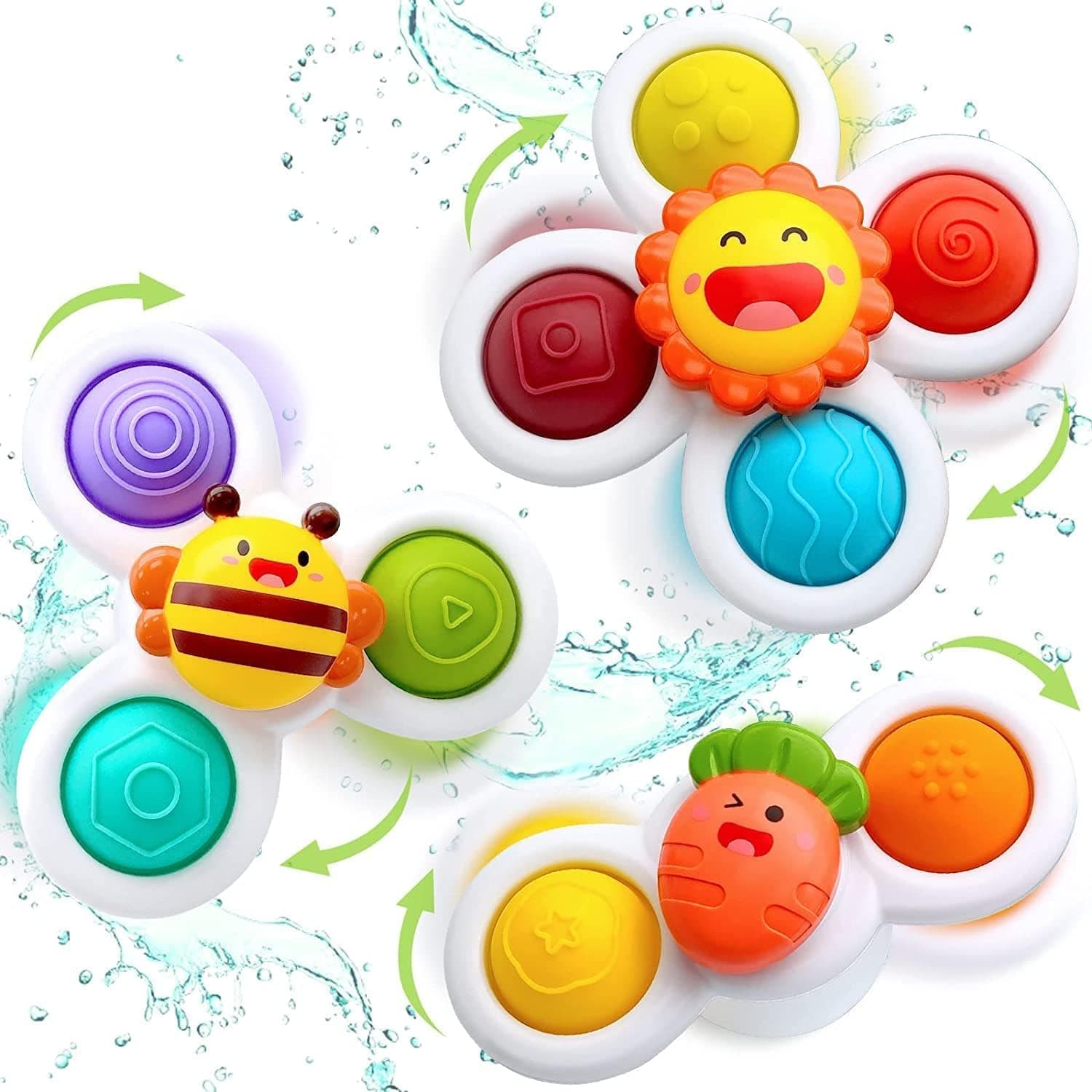 DMG 3 Pack Suction Spinner Toy - Bath Toys for Toddlers 12M+, Fun Water Floating Fidget Spinners with Suction Base, Early Learning Sensory Games for Boys Girls Kids