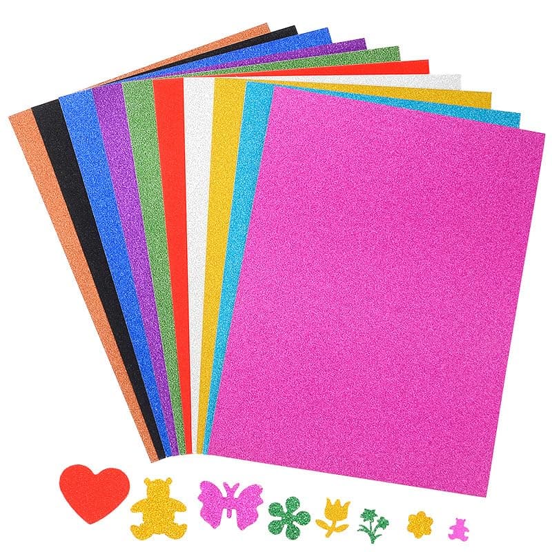 A4 Glitter Cardstock Craft Paper, 10 Sheets in 10 Colors Sparkly Shiny paper Non Shed Glitter Cardstock for Card Making, Gift Wrapping, Crafts, Scrapbooking and DIY Projects, 250gsm