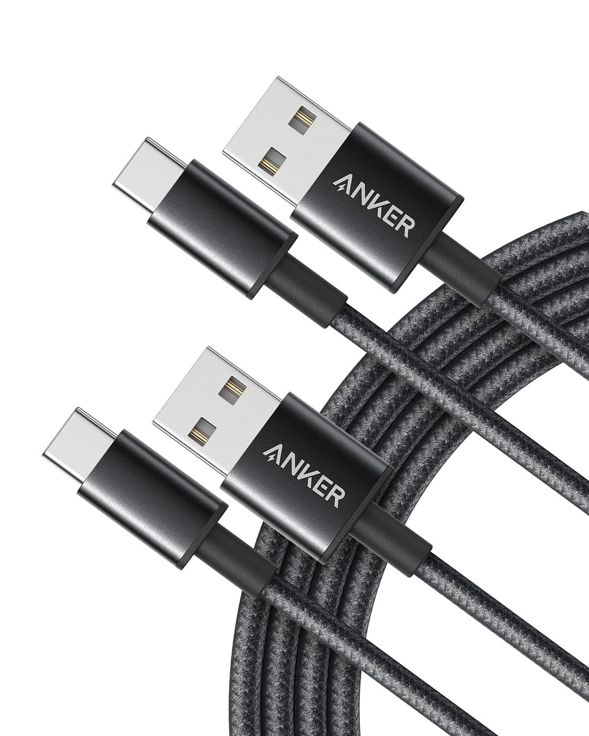 Anker USB C Cable [2-Pack, 6ft], Premium Nylon USB A to Type C Fast Charger for iPhone 17/16, Samsung S24/23, Huawei, Xiaomi, Vivo, Oppo (USB 2.0, Black)