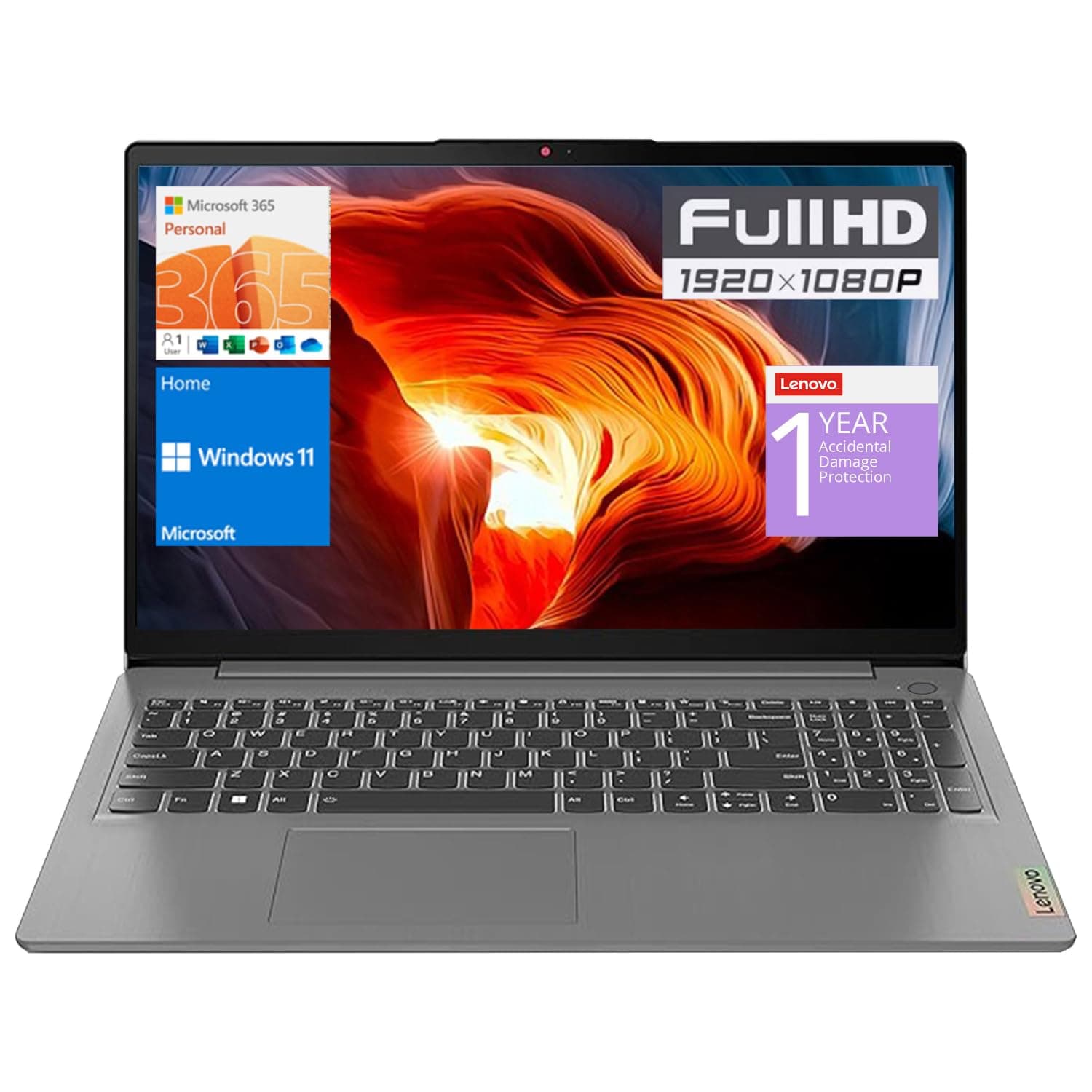 Lenovo IdeaPad 1 Laptop, 15.6” FHD Display, Intel Celeron N4500 Processor, 12GB RAM, 512GB SSD, SD Card Reader, Numeric Keypad, HDMI, Wi-Fi 6, Windows 11 Home, 1 Year Office 365, Grey