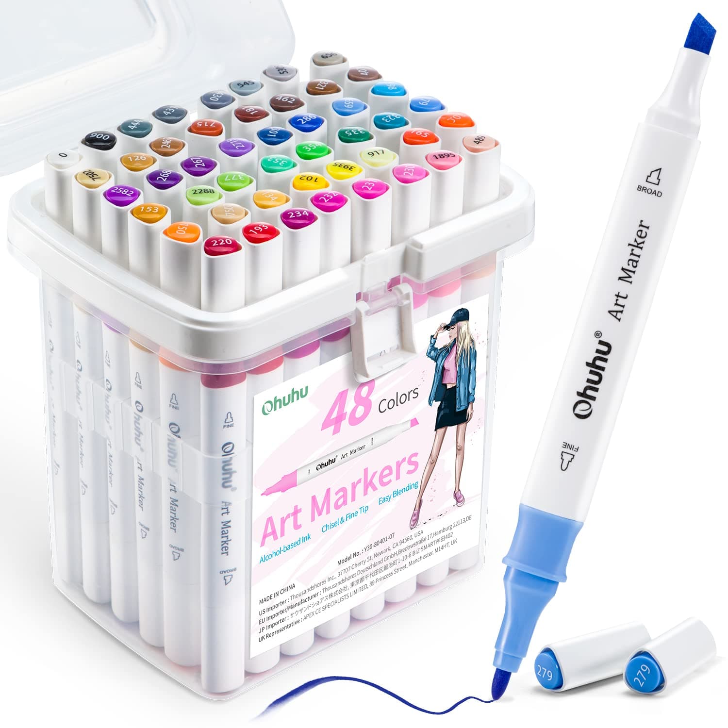 Ohuhu Alcohol Markers: 48 Colors Dual Tips Art Markers for Adults Coloring | Chisel&Fine Alcohol-based Art Markers for Adult Coloring Illustration Great Value Pack for Beginners
