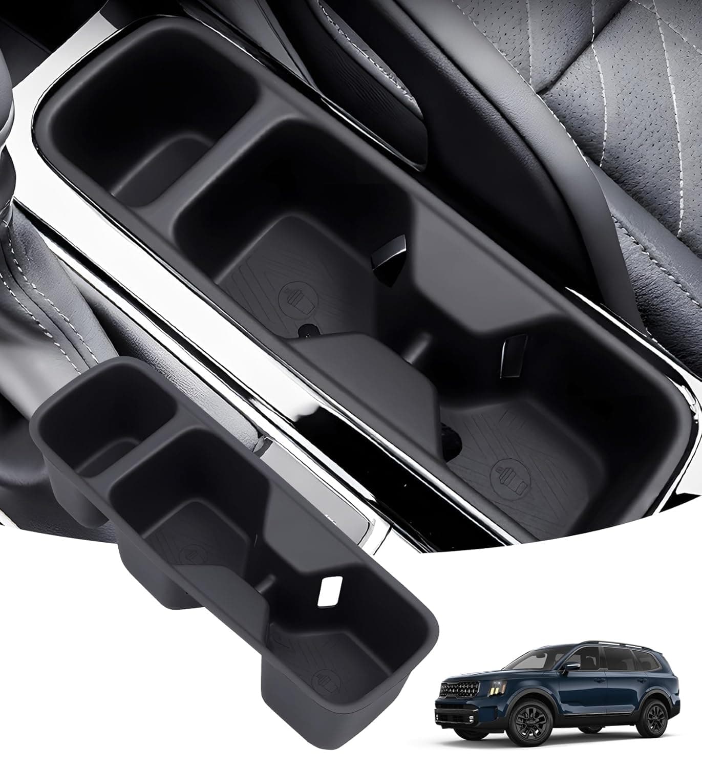 Center Console Cup Holder Inserts for KIA Telluride 2025 2024 2023 2022 2021 2020, Interior Accessories TPE Car Cup Holder for 2020-2025 Telluride, Black