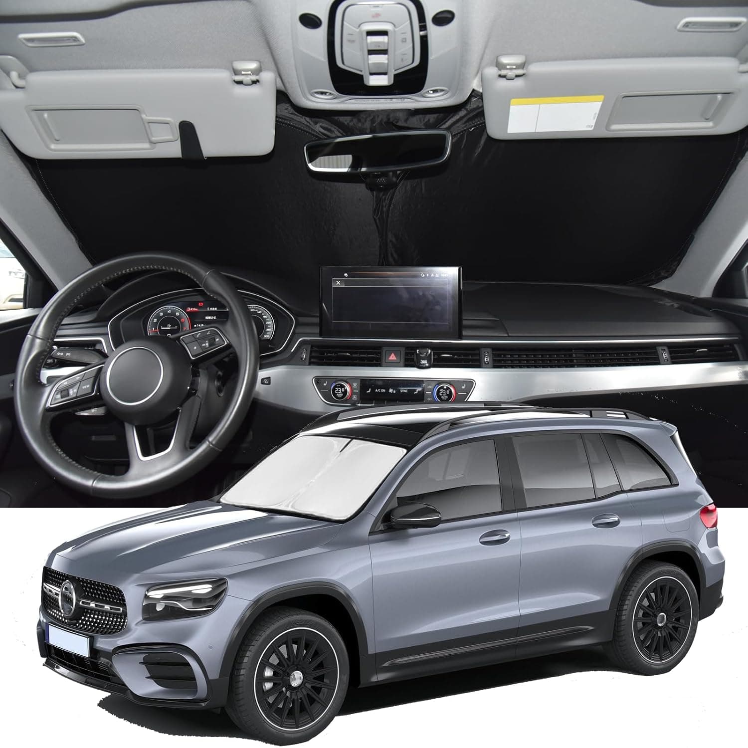 Windshield Sunshade for Mercedes Benz GLB 2020-2025 2026 Sun Shade | Upgrade 4 Layers Custom Fit Benz GLB Car Window Shade Front Sun Visor Blocks UV Rays Keep Cool Car Windshield Accessories
