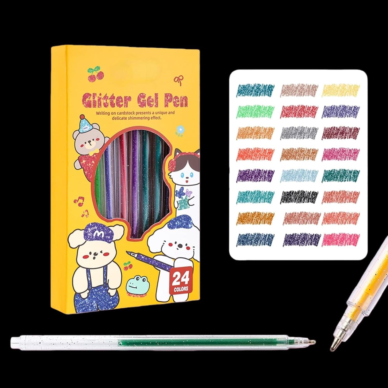 Glitter Gel Pens Set, 24 Color Metallic Sparkle Drawing Pens with 1.0mm Tip for Adult Coloring Books, Journaling, Doodling, Writing, Scrapbooking, School and Home Use