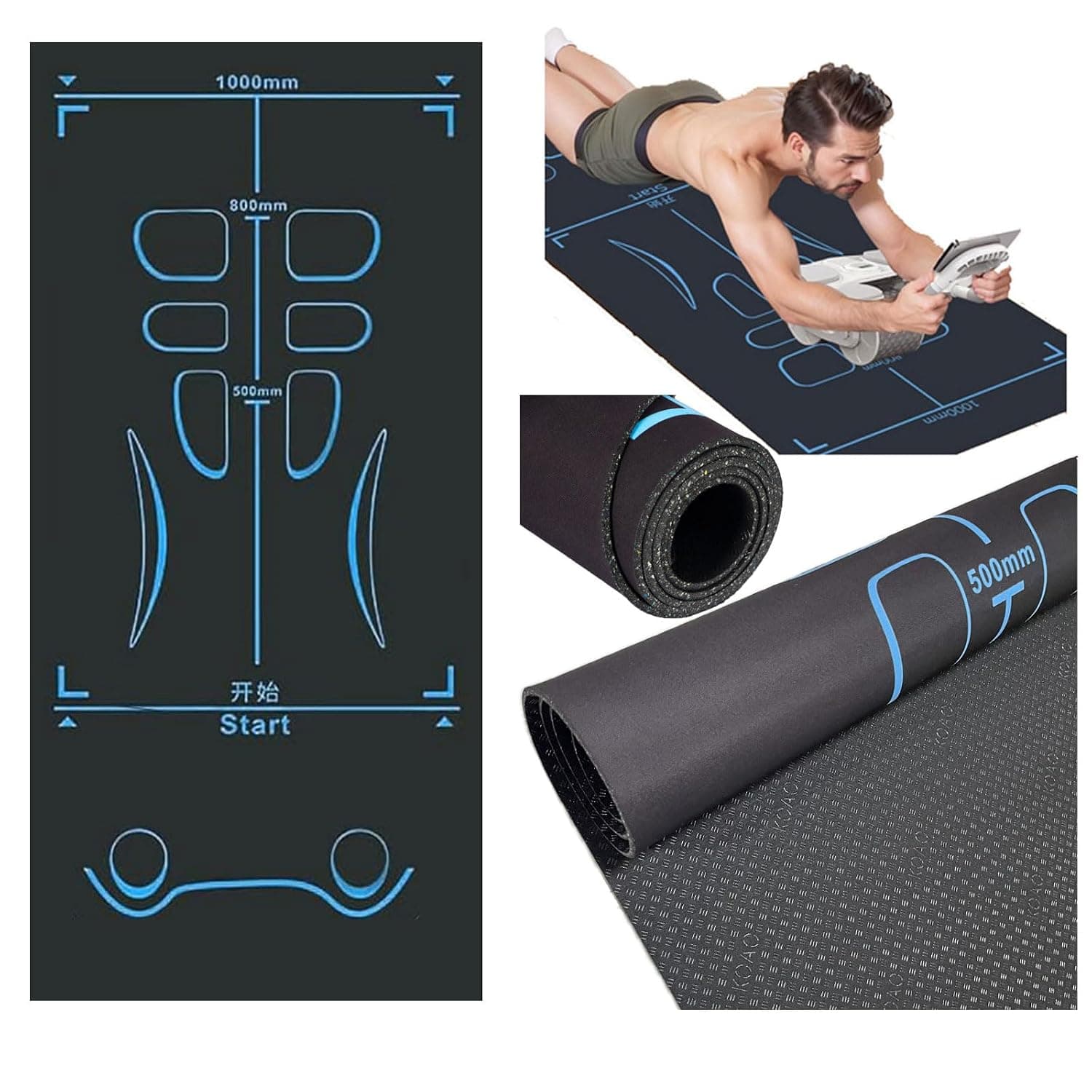 YelaJoy Non-Slip Workout Mat for Ab Roller Wheel, Exercise Mat with Storage Bag, 7mm Extra Thick Exercise Equipment Yoga Floor Mats Home & Gym Sound Insulation Protection Pads