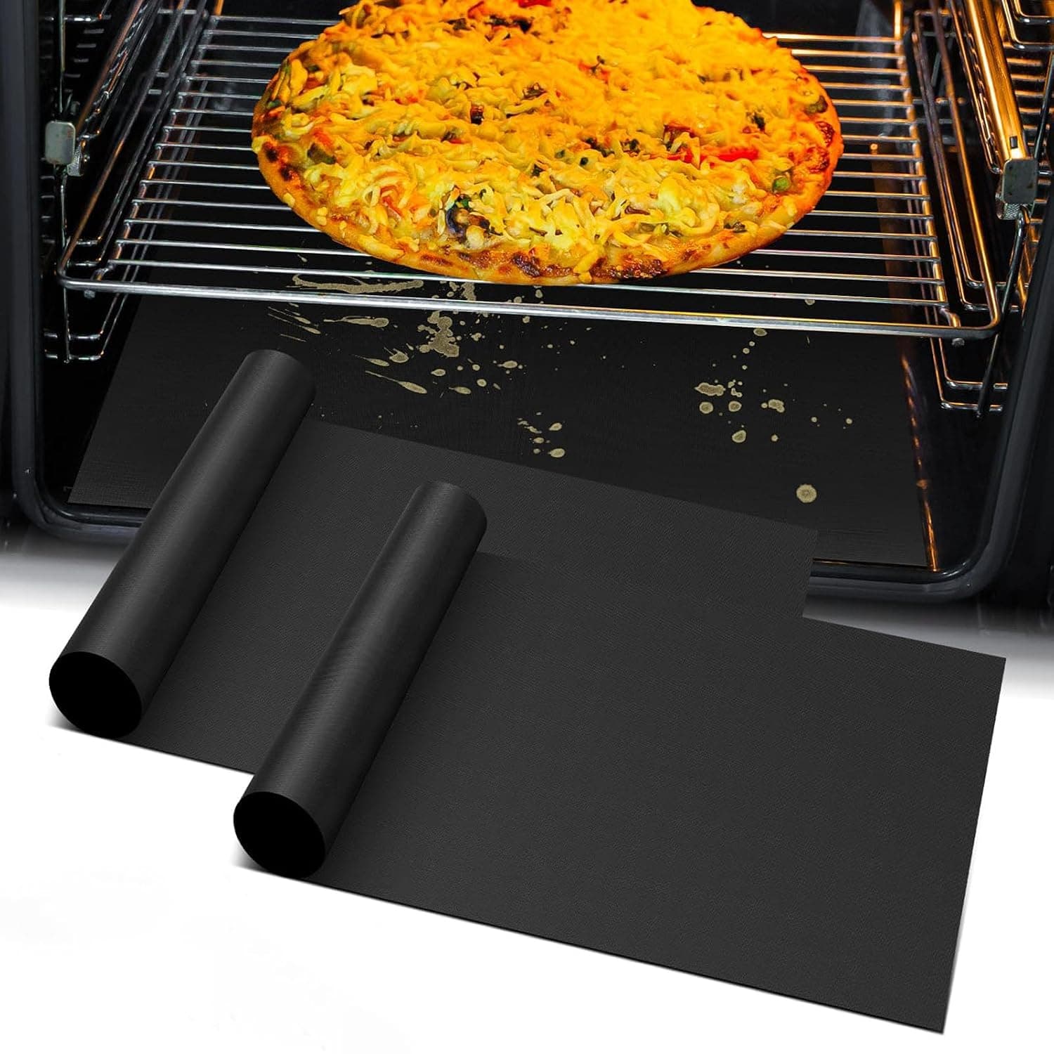 Rayyan Oven Mat for Bottom of Oven, 2 Pack Heavy Duty Oven Cover for Electric Stove, Heat Resistant Stovetop Protector Air Fryer Grill Baking Mat, Reusable Gas Toaster Microwave Oven Drip Liner