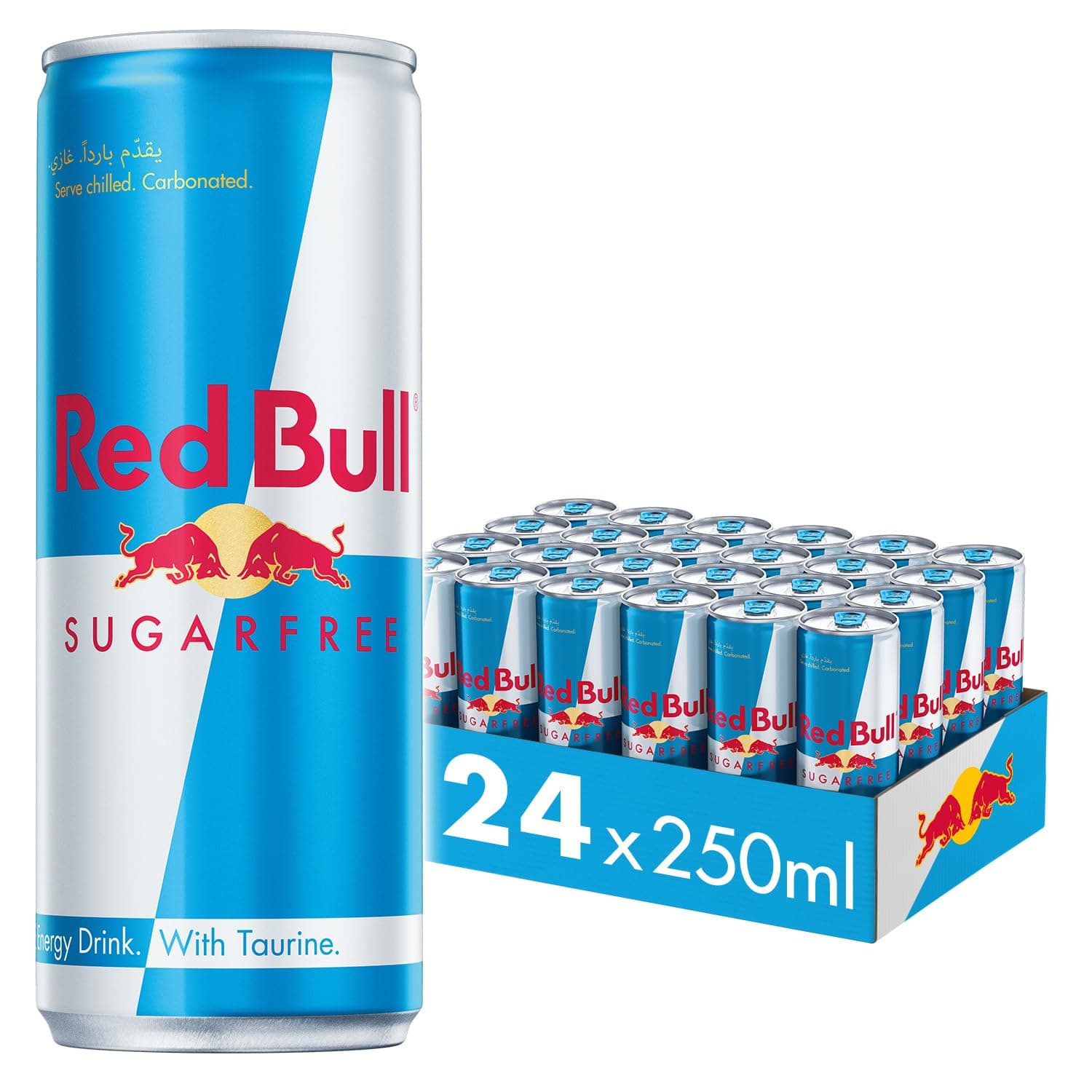Red Bull Energy Drink, Sugar Free, 250 ml (24 pack) | Contains caffeine, taurine, B vitamins, sweeteners and water, 250ml, pack of 24 cans