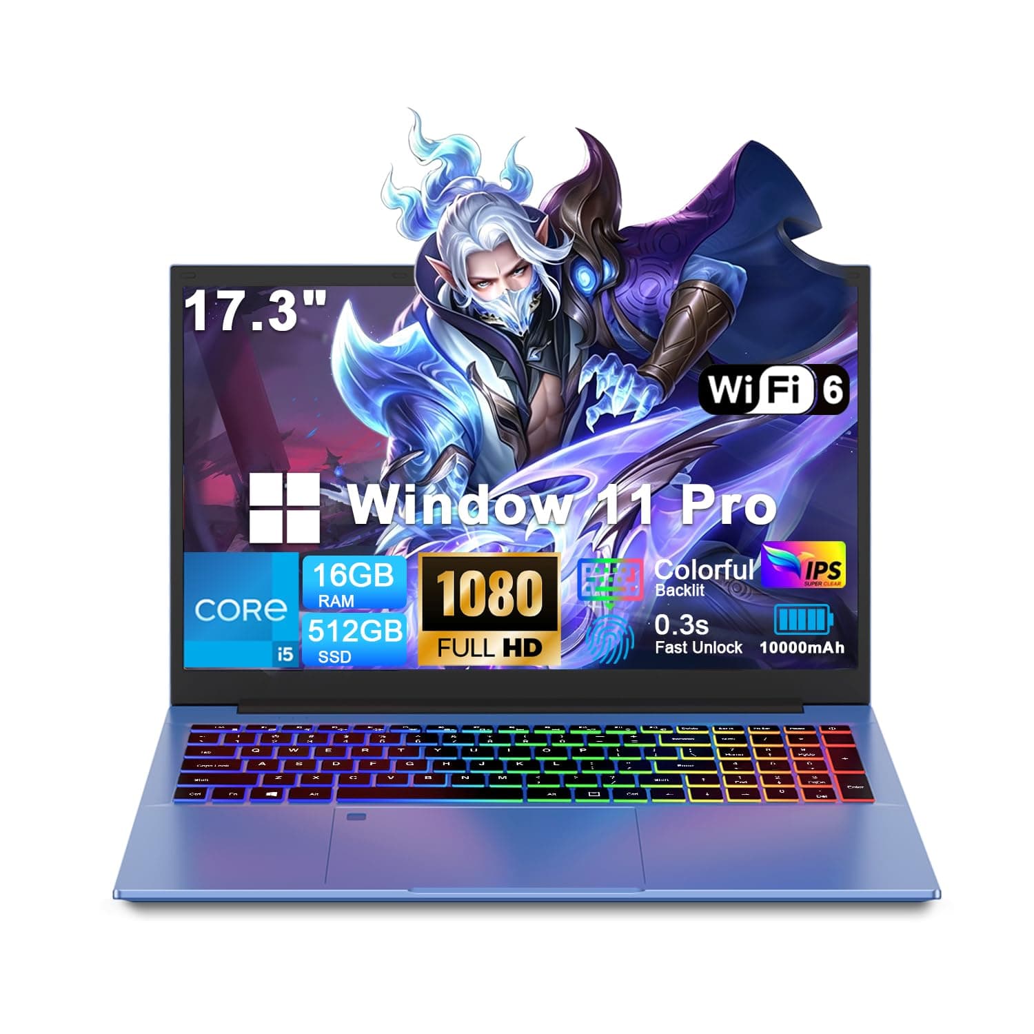 XNQ 17 inch laptop computer, 2026 gaming laptop window 11 pro, 10th Gen Core i5, 16GB RAM 512GB SSD, 1080P FHD IPS, 10000mAh Battery,WiFi6,Fingerprint,Full-featured Type-C Business School Student Work