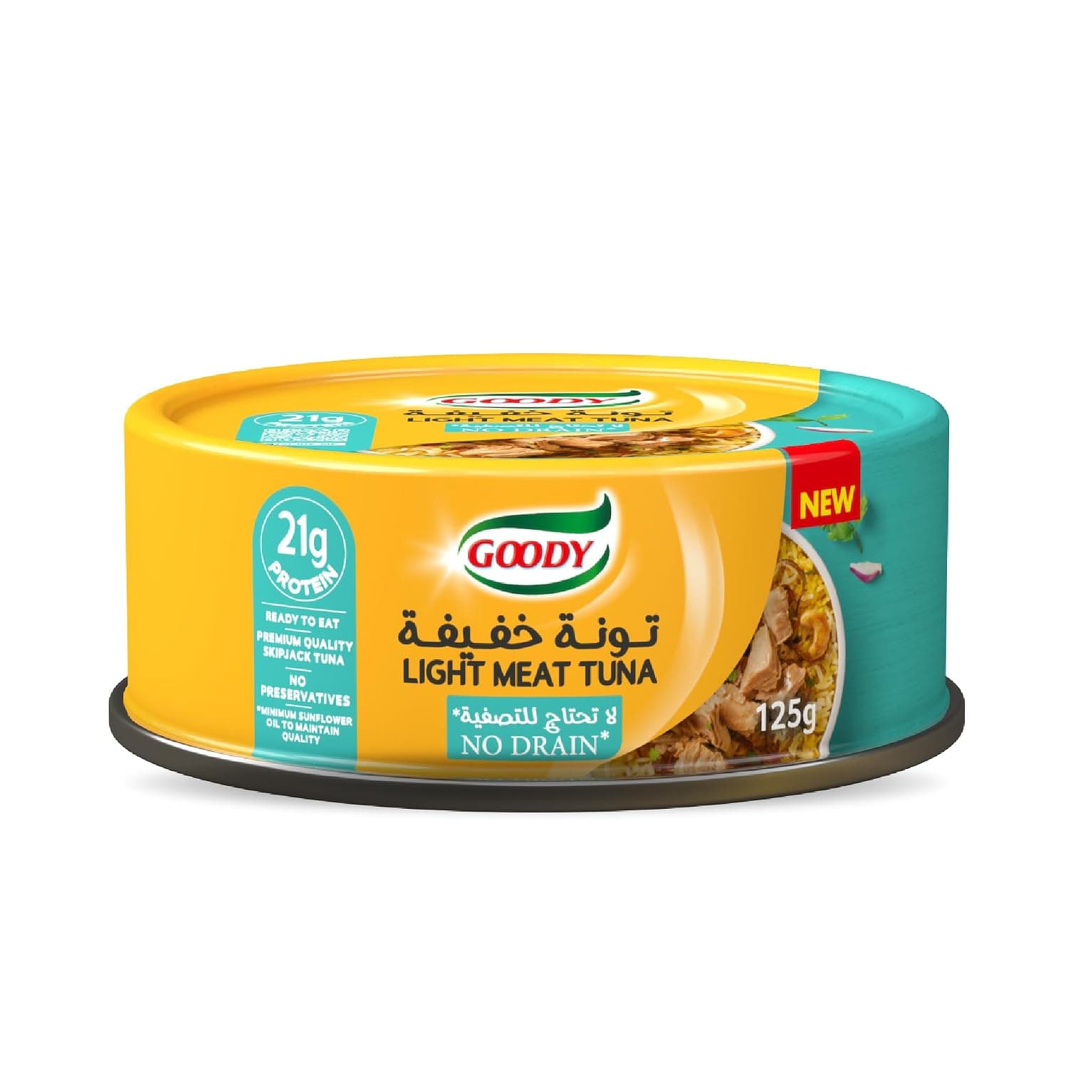 Goody Light No-Drain Tuna 125g, 21g Protein, Ready to Eat, Made from Skipjack Tuna, No Preservatives