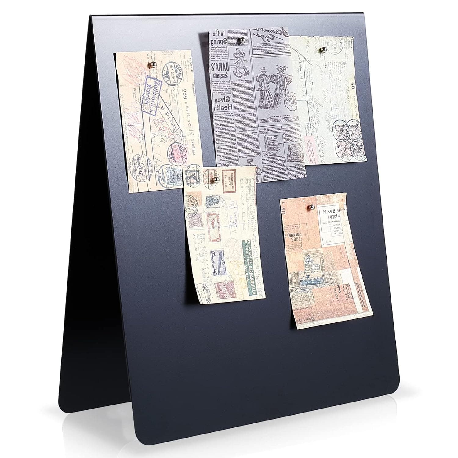Magnetic Bulletin Board 12x10 Inch, Portable Metal Magnet Board with Stand for Office Desktop, Kitchen Refrigerator, Home Message & Memo Display, Black Magnetic Notice Board for Notes, Photos, Recipes