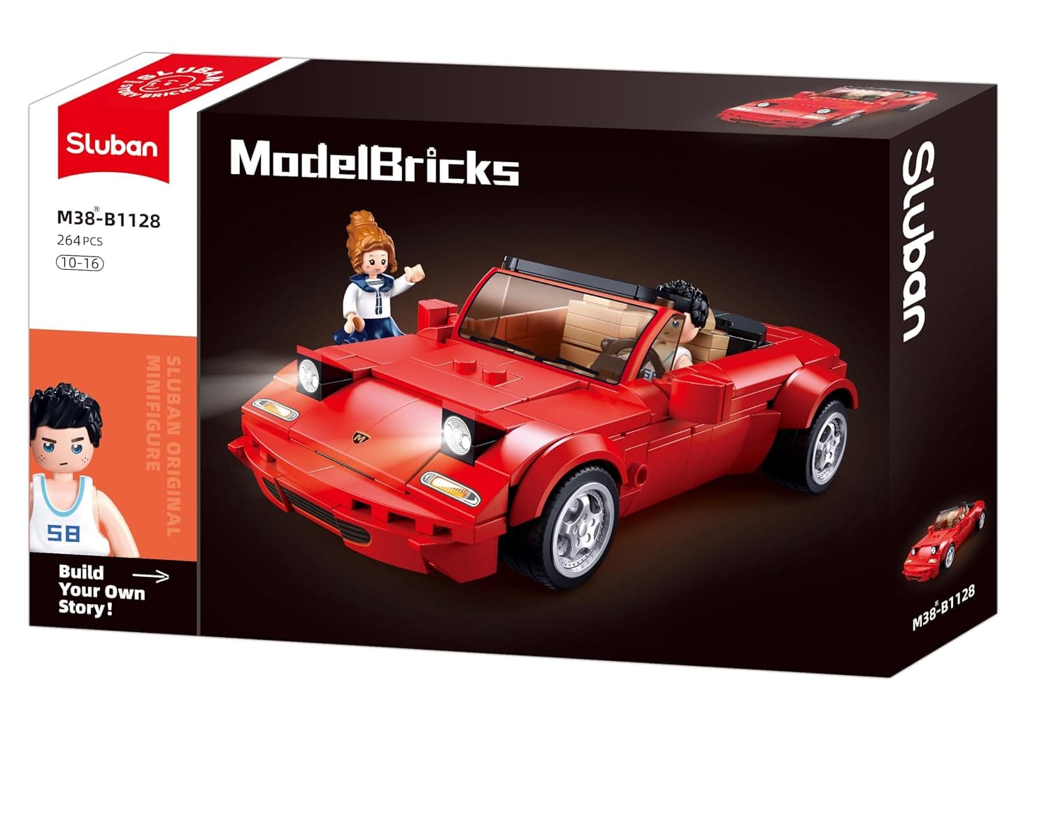Sluban Model Bricks Series - MX5 Sports Car Building Blocks 264 Pieces with Minifigures, for Ages 10+ Years Old - Red
