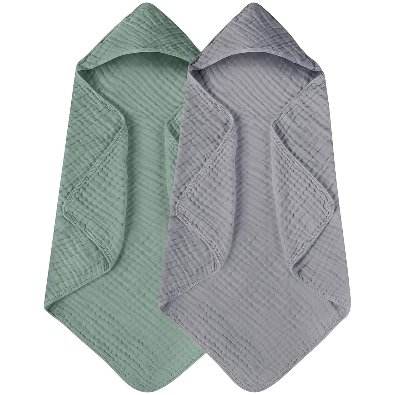 ALMEKAQUZ 2Pcs Hooded Baby Bath Towel,100% Cotton Hooded Bath Towel,Special Bath Towel for Newborns, Babies and Children, Soft and Absorbent, Essential Bath Towel for Children, Green & Dark Gray