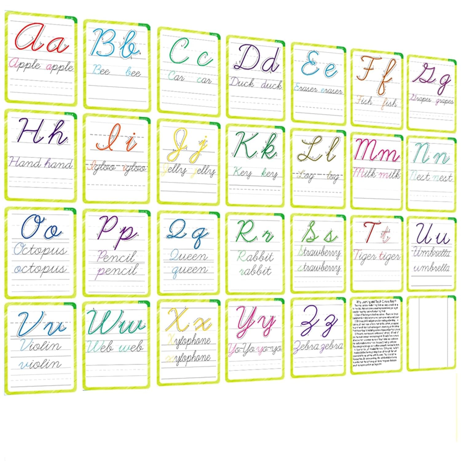 English Letters Cursive Flashcards, Uppercase&Lowercase Cursive Letter Tracing Practice, Montessori Cursive Handwriting Alphabet Flashcard, for Homeschool&Classroom Visual Wall Cards,Teacher Tool