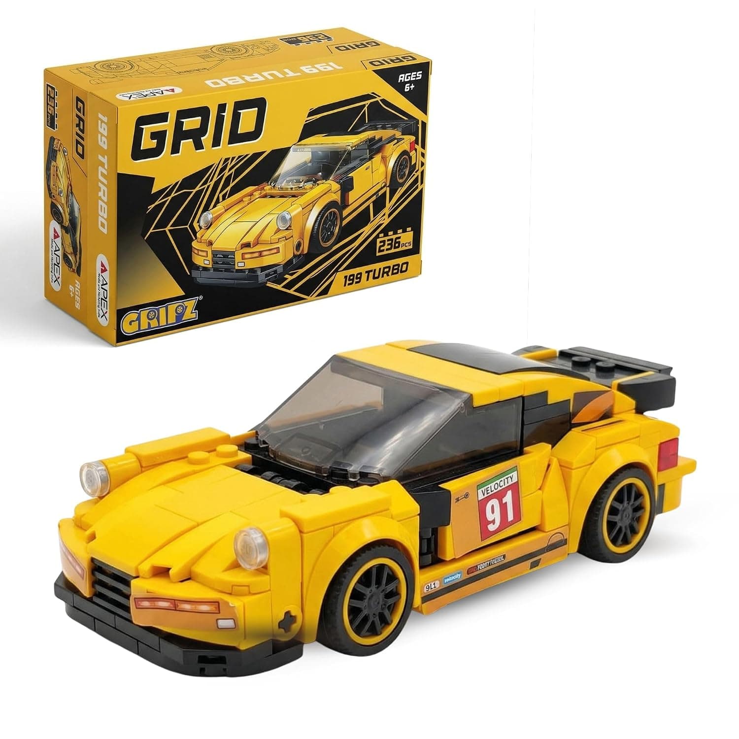 GRIPZ Grid Car Building Blocks Set for Kids 6+ | DIY Construction Toy Vehicles | Educational STEM Building Kit | Creative Brick Toy Set for Boys & Girls (199 Turbo)