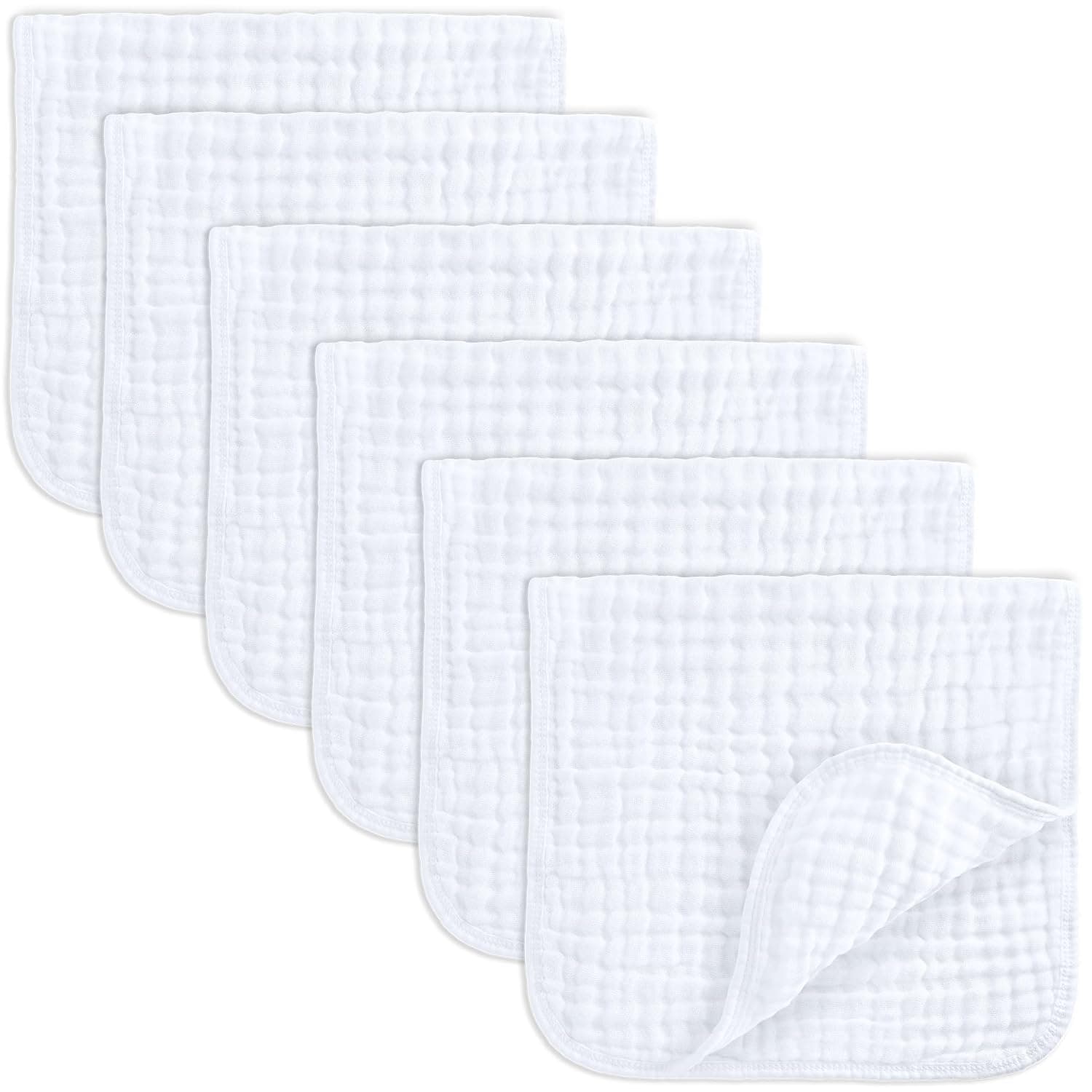 Comfy Cubs Muslin Cloths for Baby, Baby Essentials, Burp Cloths, Muslin Squares, 100% Cotton, Hand Washcloths 6 Layers Extra Absorbent and Soft (White, Pack of 6)