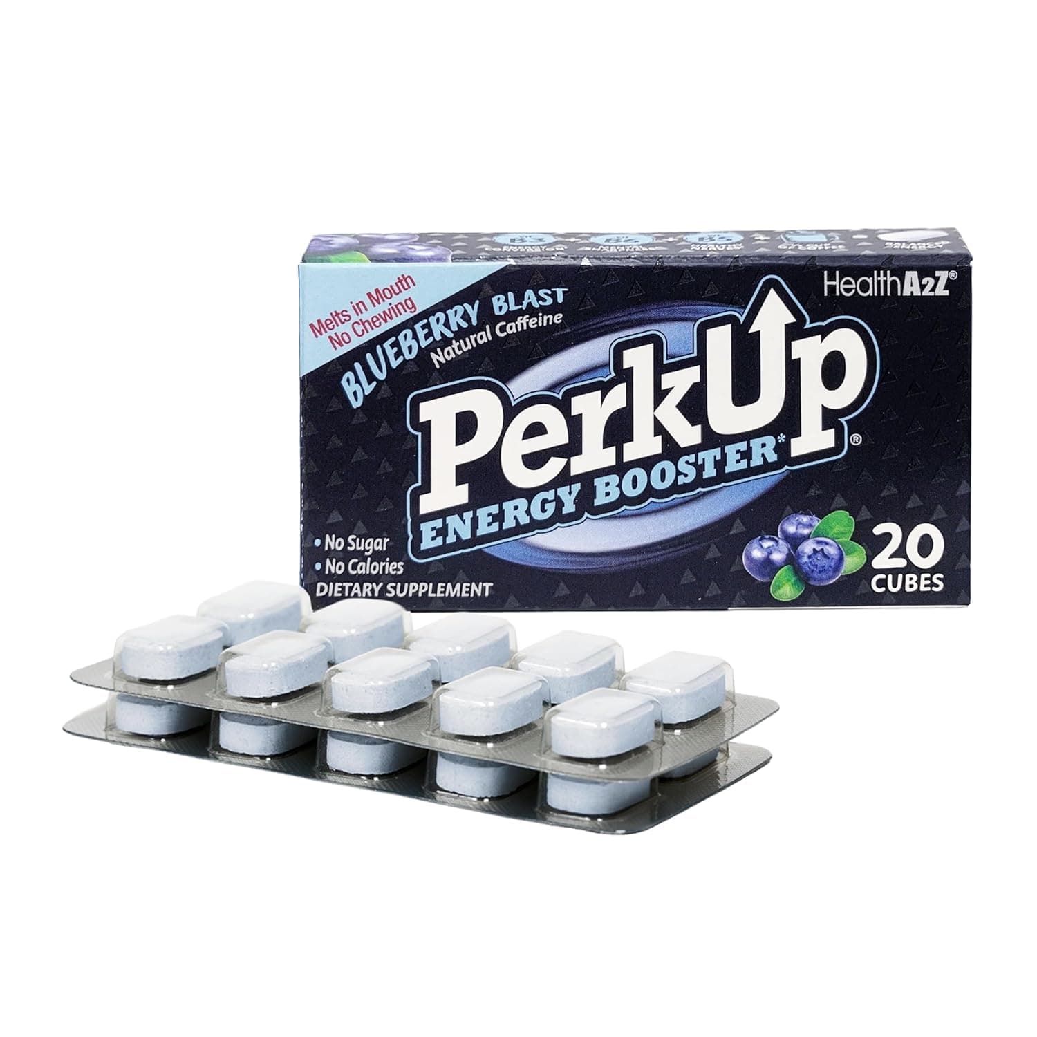 HealthA2Z® PerkUp® Energy Booster | Melt-in-mouth Cubes with 50 mg Natural Caffeine & B Vitamins for Energy, Focus & Productivity | A Healthy Alternative to Coffee & Energy Drinks