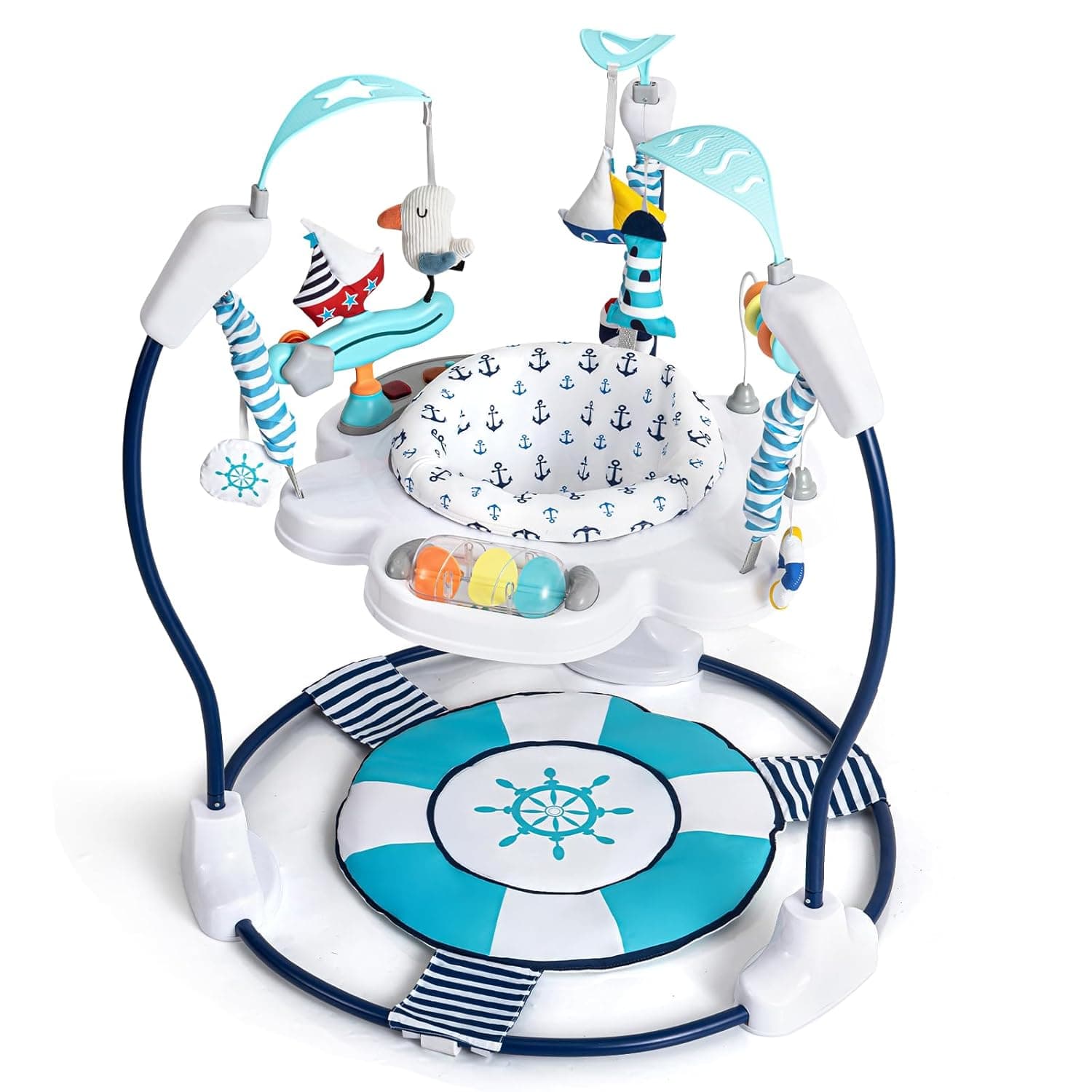 AskCat Portable Baby Bouncer Activity Center, Little Sailor, Ages 0-6 Months, Baby Jumper with Lights, Music & Sounds, Interactive Toys | Baby Jumper with 7 Infant Interactive Toys, 3 Adjustable Heights, Music & Lights, for 6-18 Months, Up to 26 lbs, Ideal Gifts