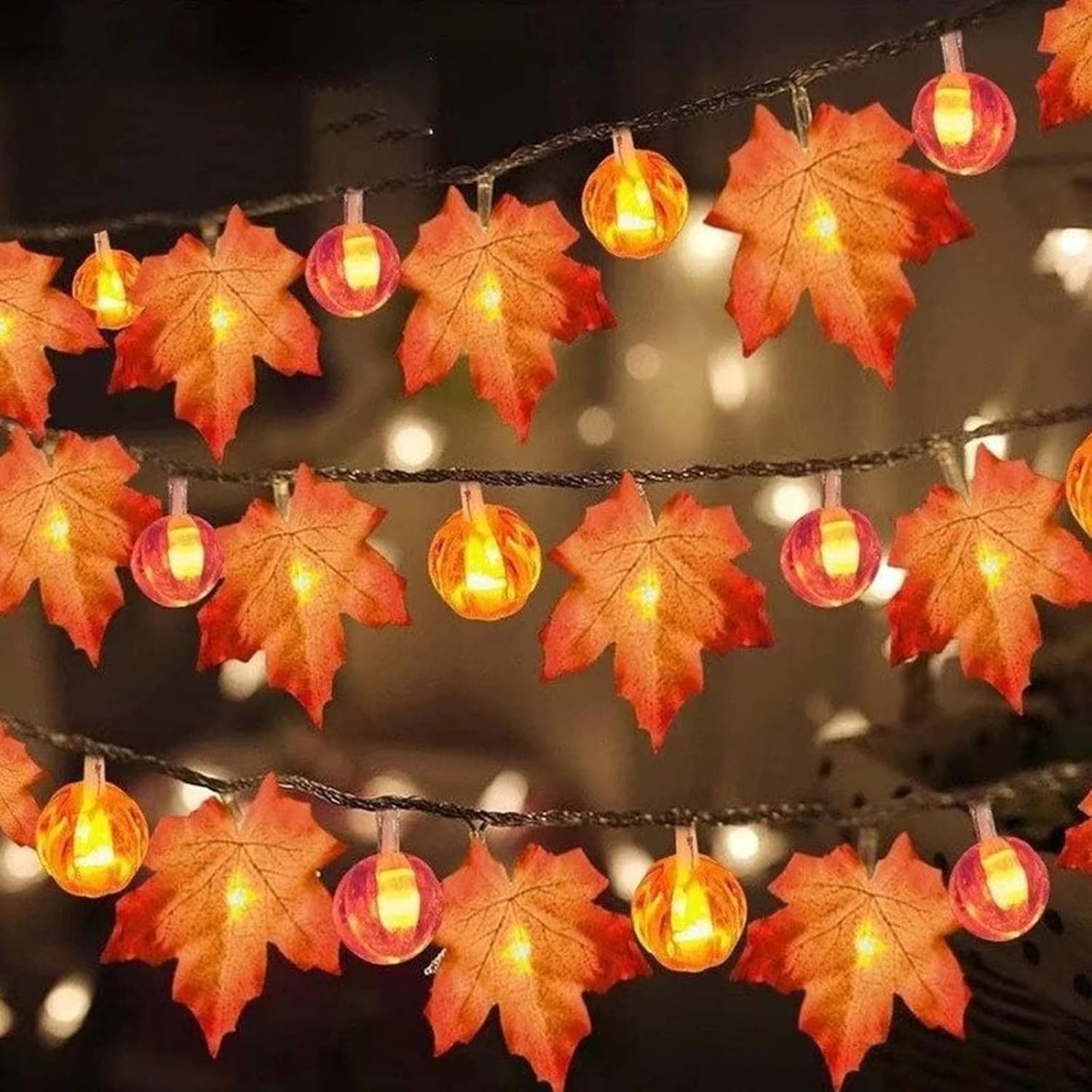 Fawoonu 20FT 40LEDs Fairy String Lights Pumpkin Maple Leaf Shaped Decorative Lights Warm White Waterproof Battery Operated Lighting