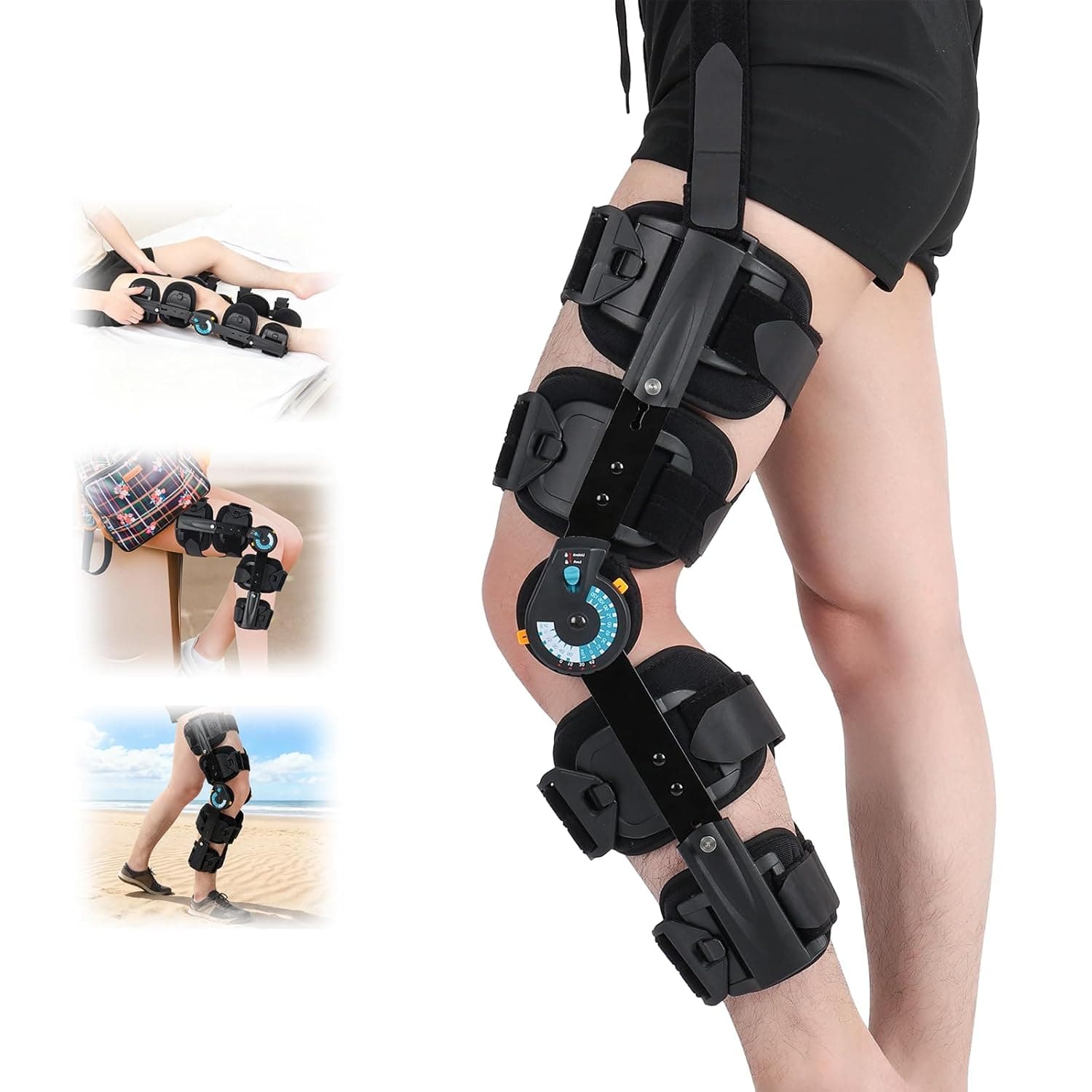 ROM Hinged Knee Brace and Shoulder Strap, Post-Surgery Knee Immobilizer, Adjustable Knee Support with Side Stabilizers, Medical Orthopedic Knee Brace for Knee