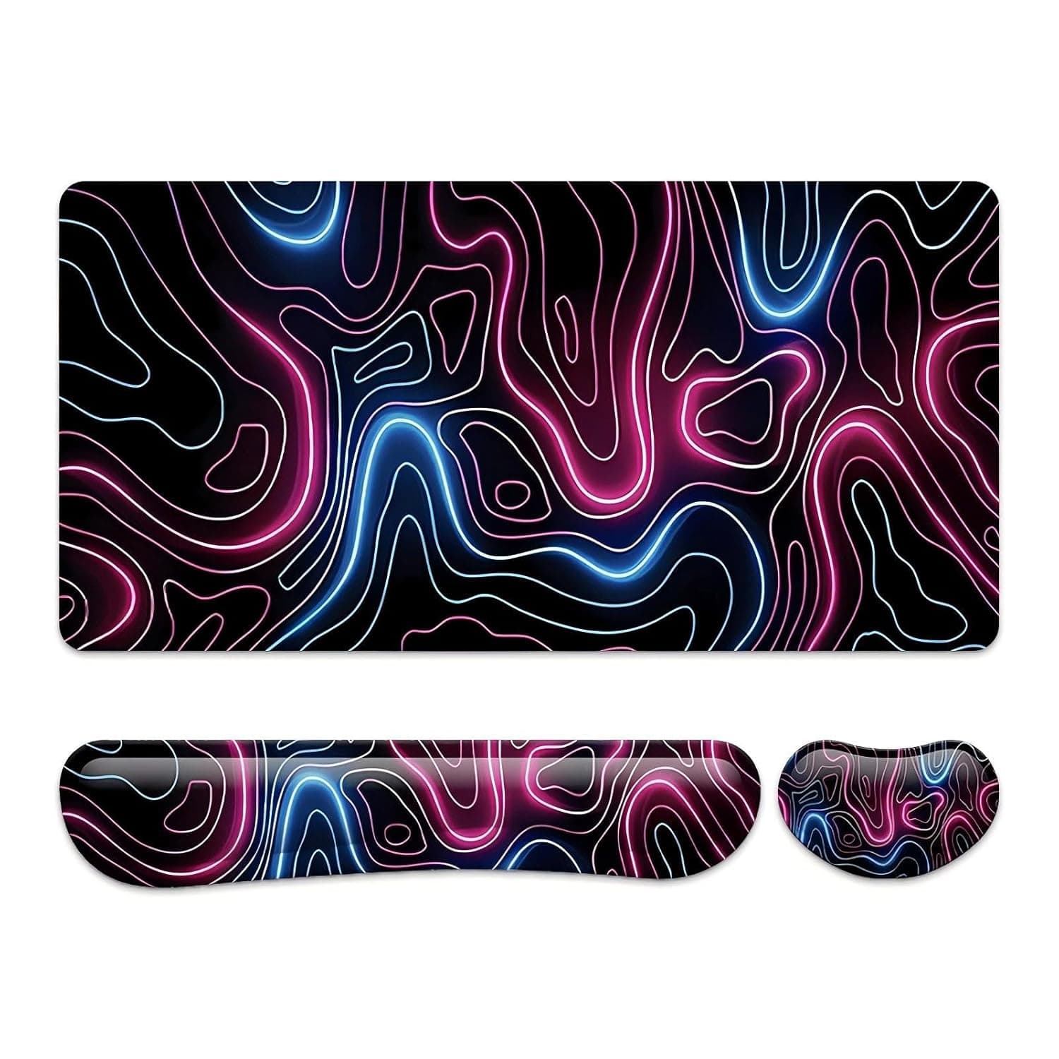 Large Mouse Pad Set, Keyboard Mouse Pad Wrist Support Non-Slip Rubber Durable Gaming Desk Mat with Ergonomic Design and Memory Foam for Computer Laptop Office Home (80x30CM) - Cyber Black
