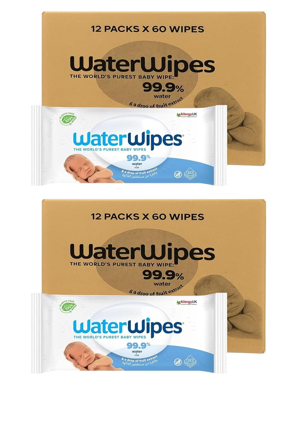 WaterWipes Original Plastic Free Baby Wipes, 720 x 2 wet wipes (24 packs) Packaging May Vary.