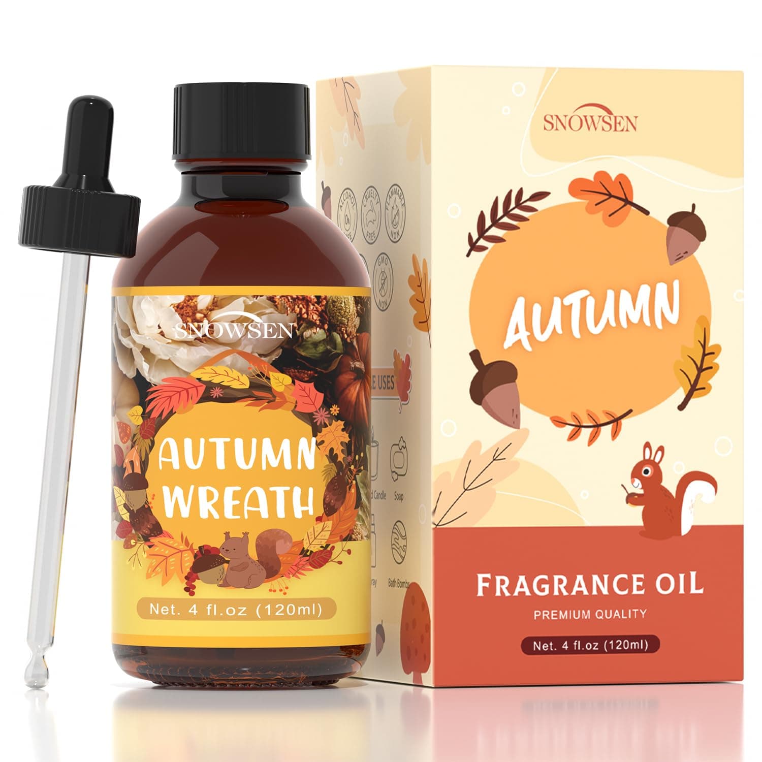 Autumn Wreath Fragrance Oil, Huge 4 Fl Oz, Premium Grade Essential Oil for Diffuser and Aromatherapy, Fall Scent for Soap Making, DIY Candle, Spray, Long Lasting Seasonal Scents