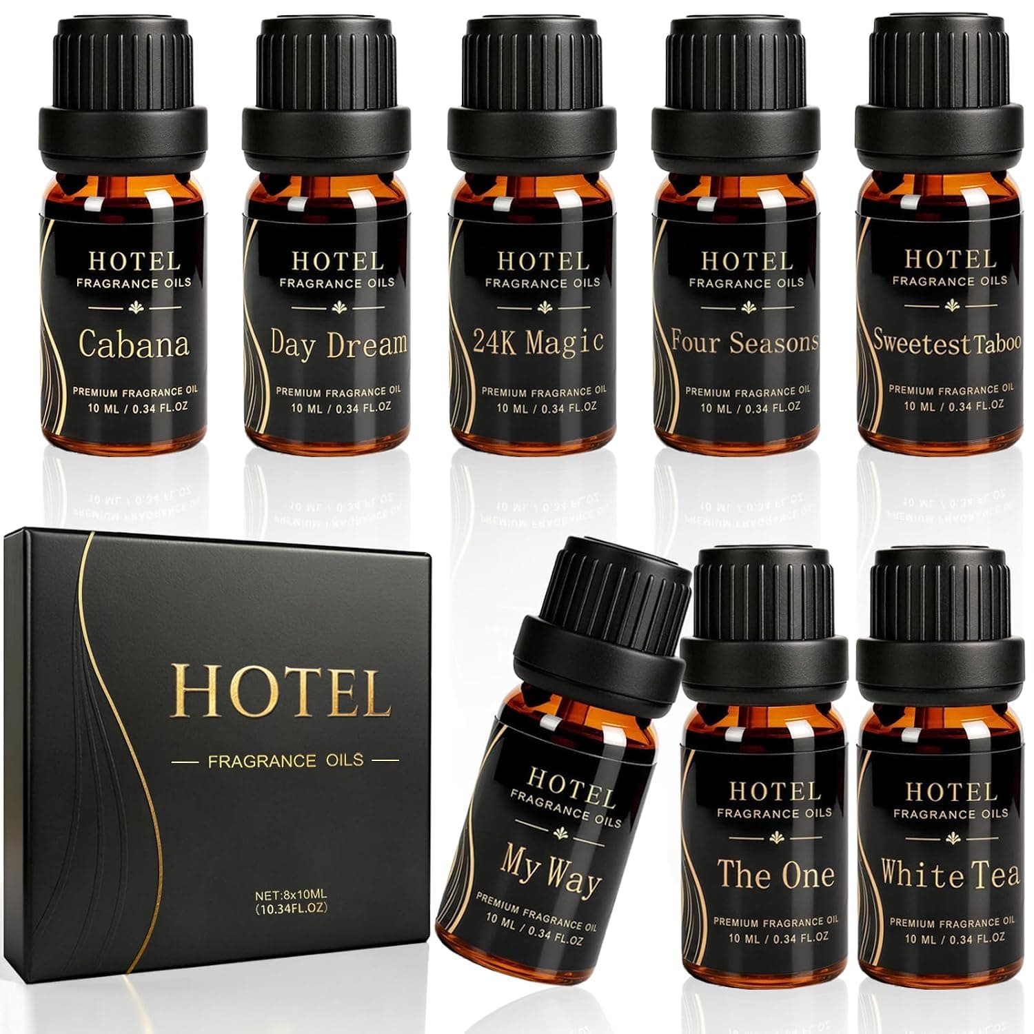 Hotel Collection Diffuser Essential Oil Gift Set, Luxury 5-Star Hotel Scents for Home, Home Fragrance Oil for Air Freshening, Inspired by My Way, White Tea, The one, 24K Magic & More