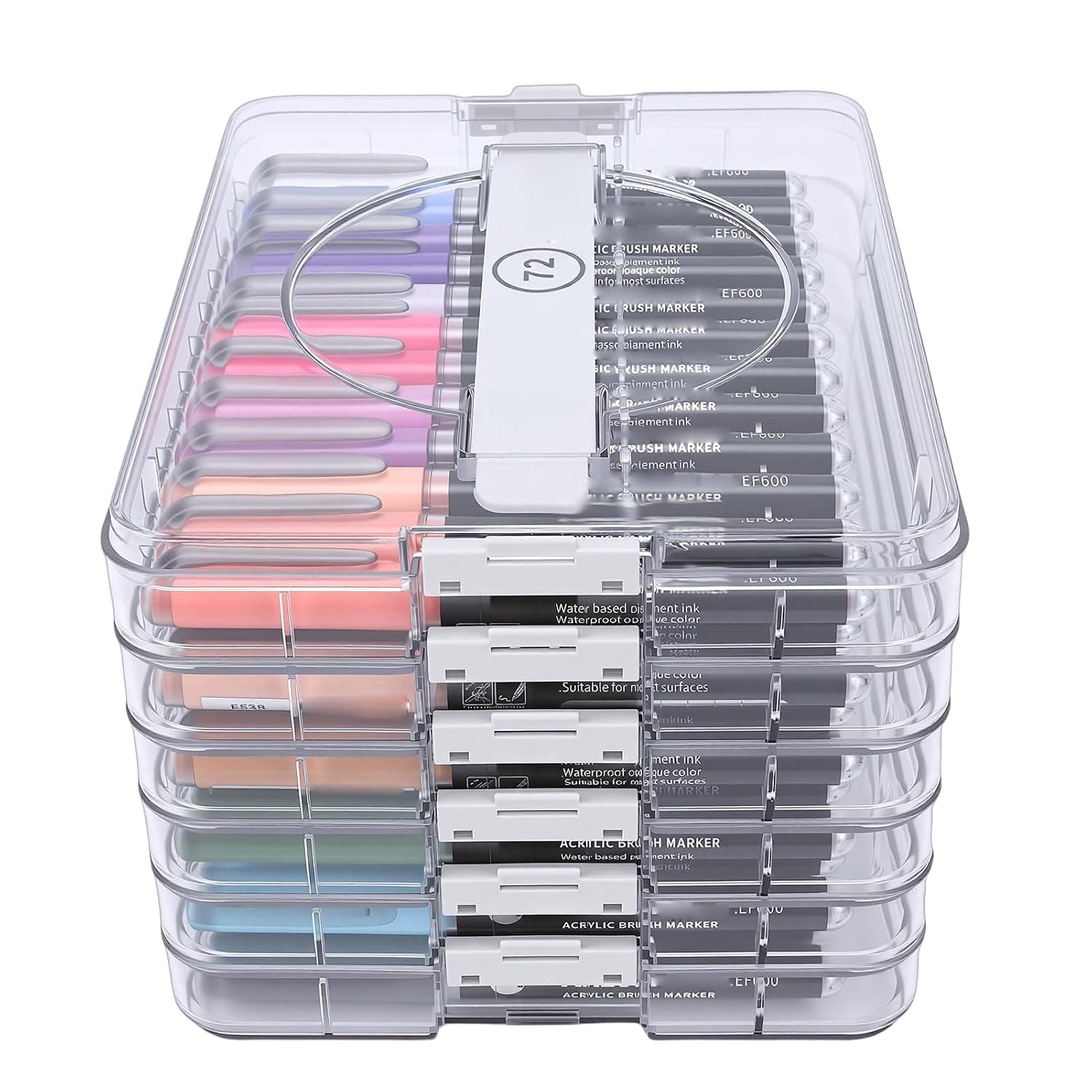 Sorandy 72 Colors Acrylic Paint Markers, Watercolor Pigment Art Pens, Paint Markers with Storage Box for Art Drawing, Craft & Various Surfaces, Ideal for Rock Painting, Ceramics, Glass,