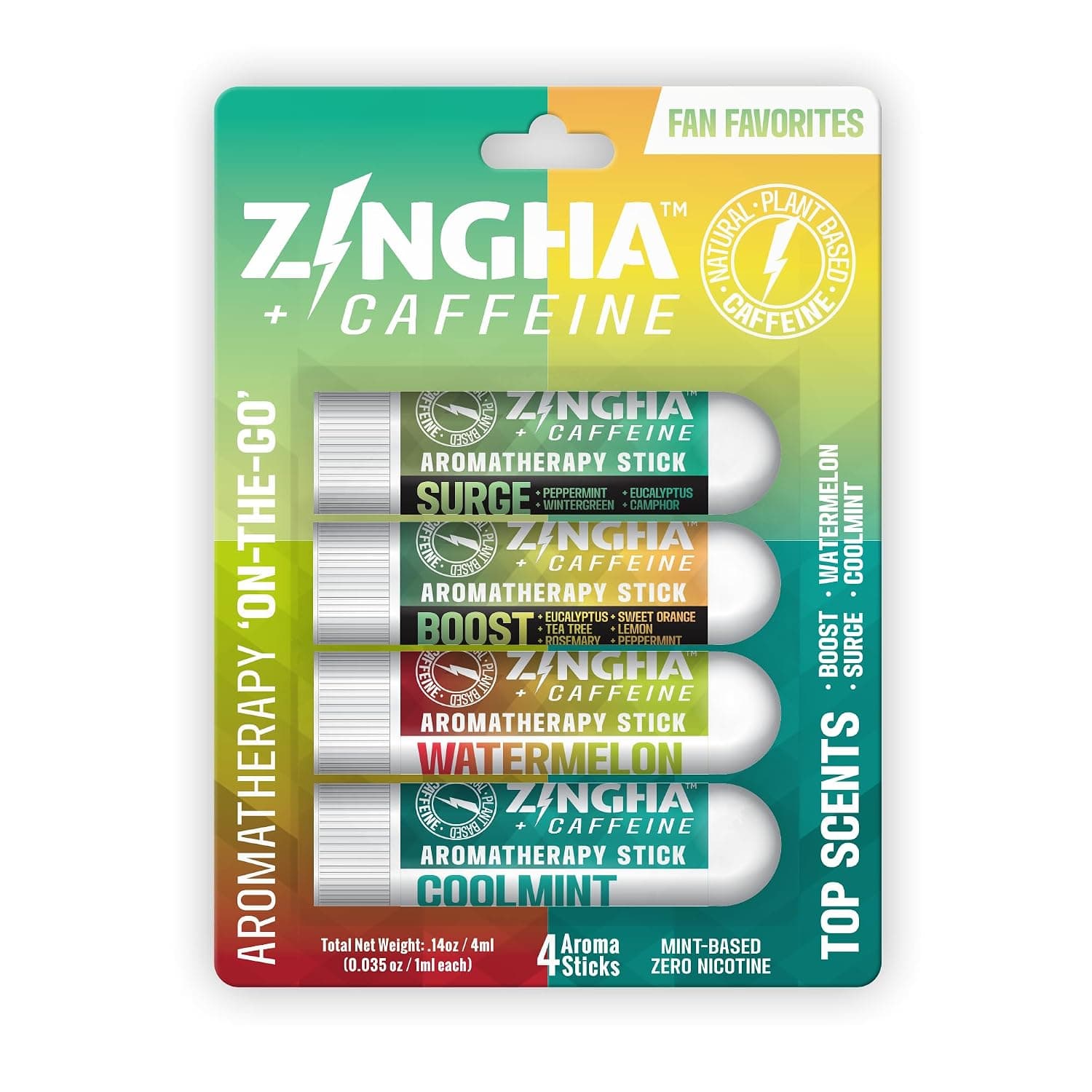 Z!NGHA Nasal Stick 4 Pack, Aromatherapy Nasal Inhaler for Sinus Relief & Nasal Congestion, Dual-Hole Essential Oil Inhaler for Focus, Breathing Support & Relaxation