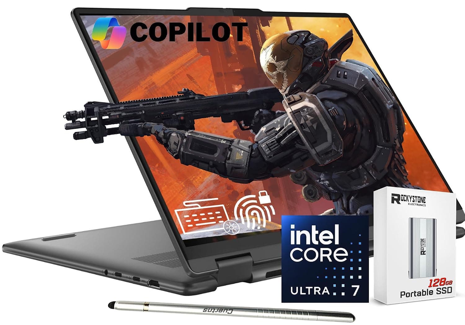 Lenovo 2024 Yoga 7i 2-in-1 AI Laptop, 16" WUXGA Touch, Intel 12-Core Ultra 7 155U (Beat i7-1355U), 16GB LPDDR5X RAM, 1TB SSD, Backlit, FP, FHD IR Webcam, AI Copilot, Win11 Home, W/Portable SSD&Stylus