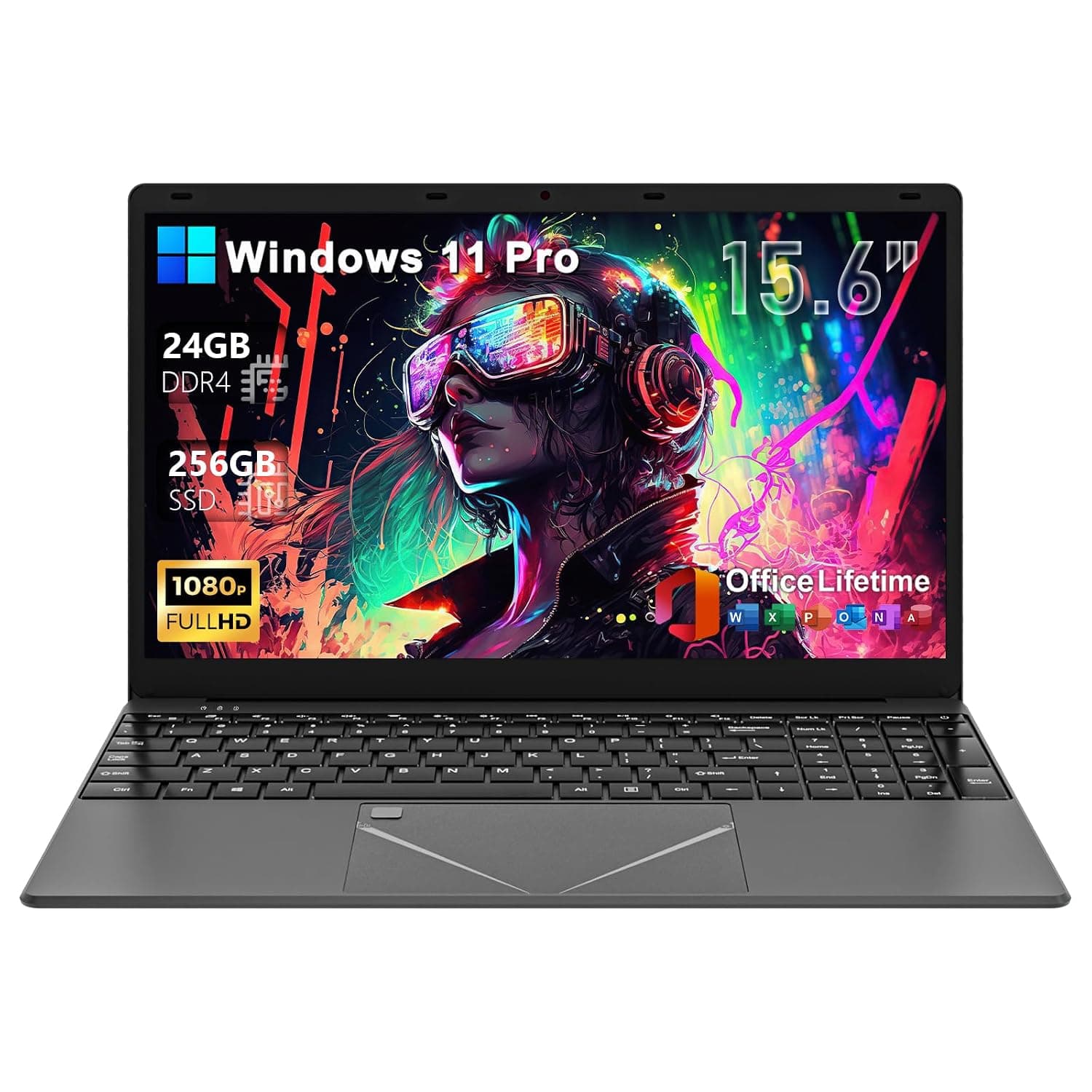 2026 15.6" FHD Laptop Computer with 24GB RAM 256GB SSD, Core i3 Processor(Up to 3.70 GHz), Win 11 Pro, Office Lifetime License, Backlit Keyboard, Fingerprint, Numeric Keypad, HDMI, Long Battery Life
