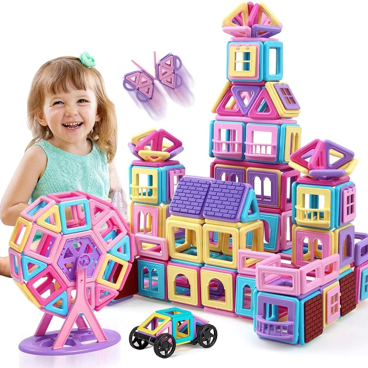 Joyzzz Magnetic Blocks, 119PCS 3D Macaron Color Building Tiles, Safe Non-Toxic ABS Plastic, Strong Magnetic Force, STEM Learning Construction Toy for Kids Ages 3-8